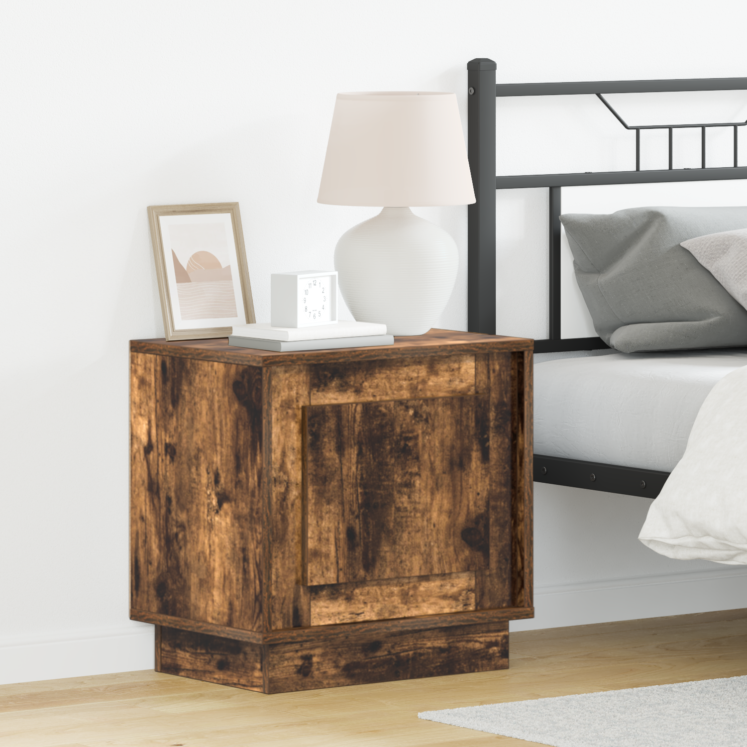 Bedside Cabinets with LED Lights 2 pcs Smoked Oak 44x34,5x45 cm