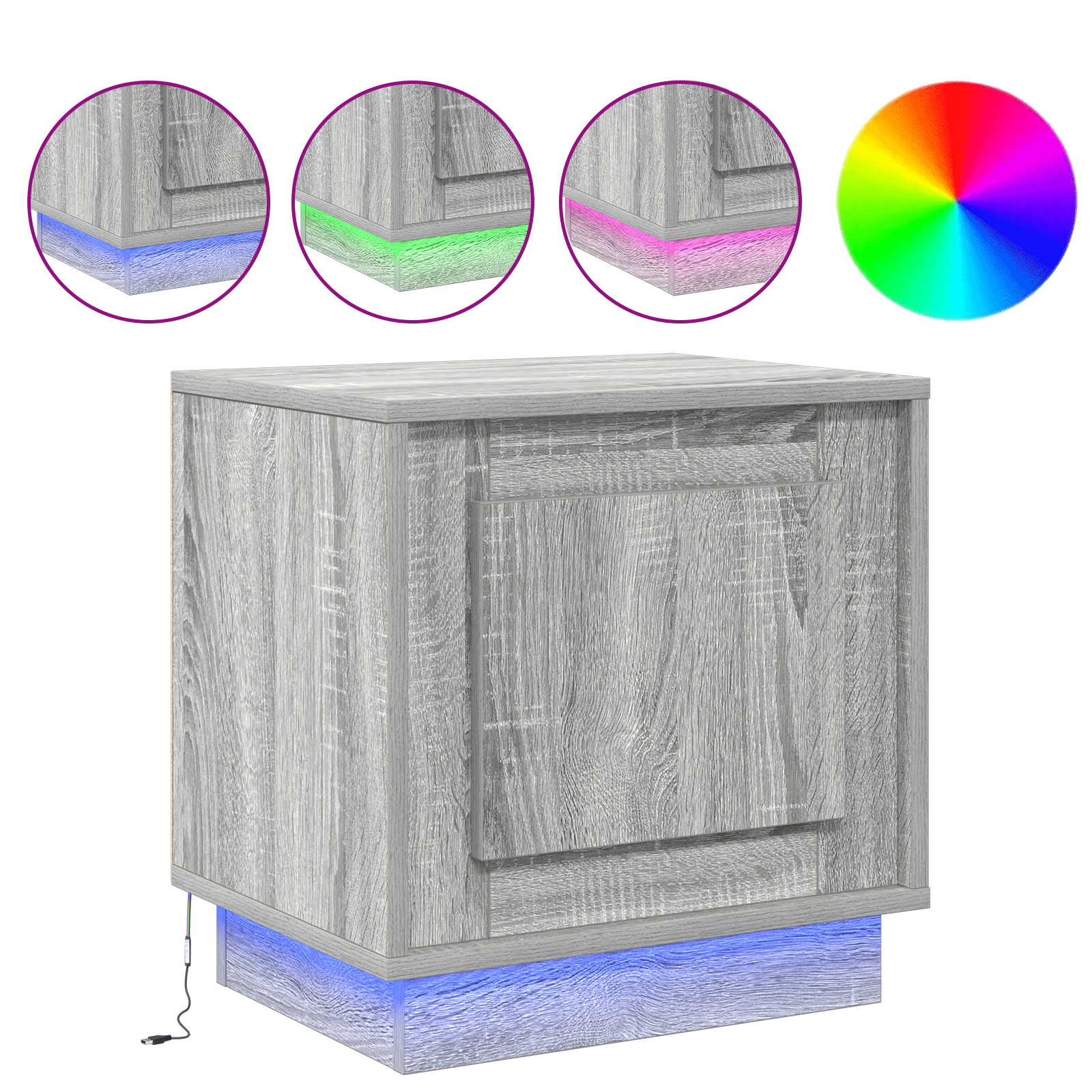 Bedside Cabinet with LED Lights Grey Sonoma 44x34,5x45 cm - Image 4