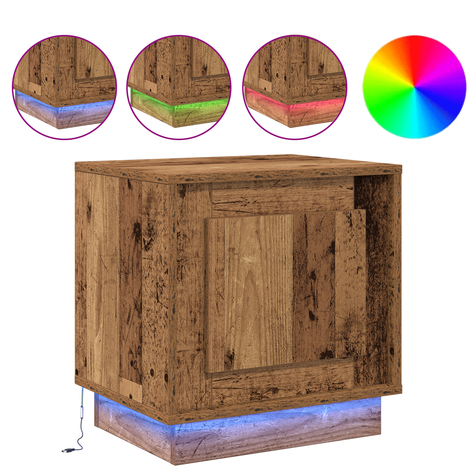 Bedside Cabinets with LED Lights 2 pcs Old Wood 44x34,5x45 cm - Image 4