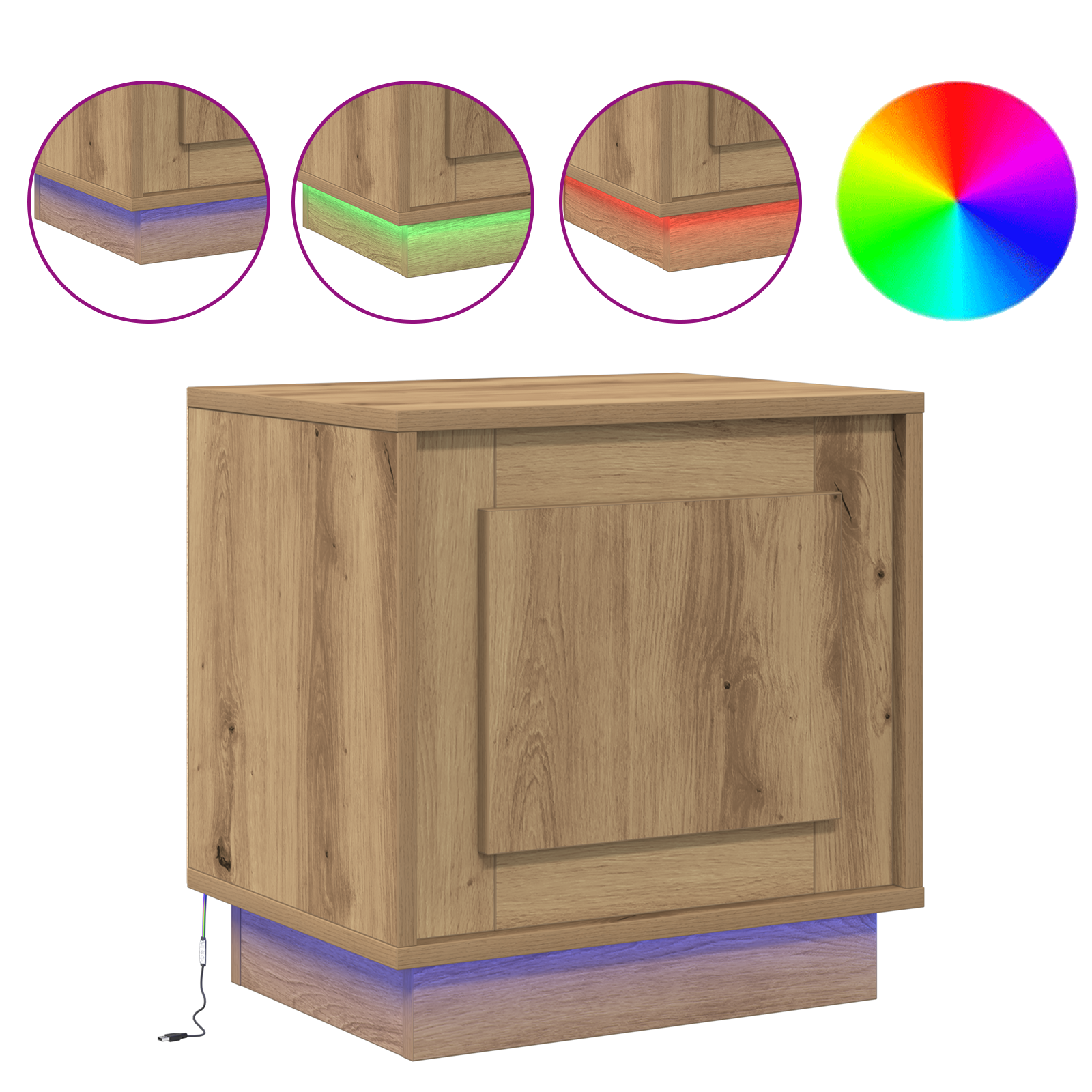 Bedside Cabinet with LED Lights Artisan Oak 44x34,5x45 cm - Image 4