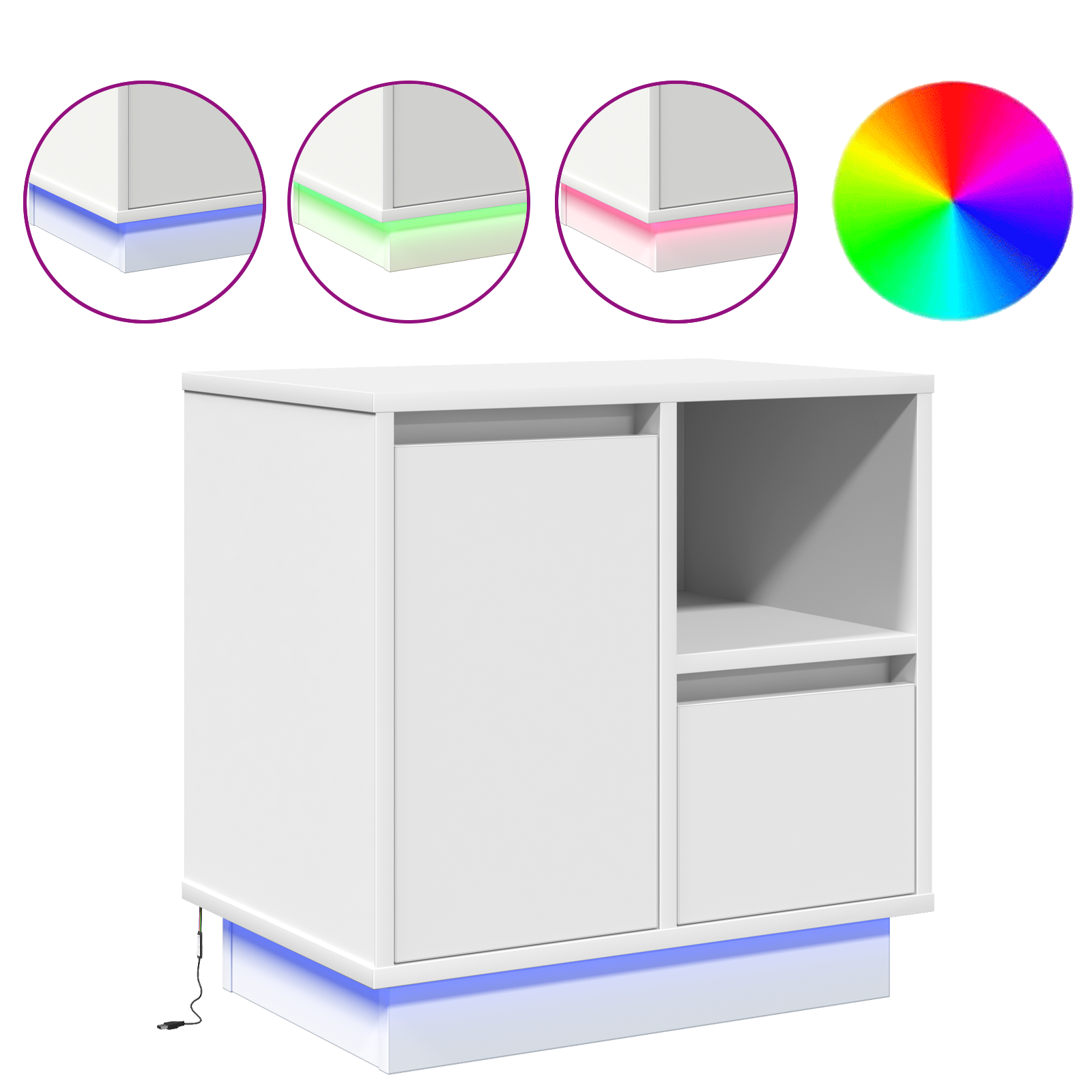 Bedside Cabinets with LED 2 pcs White 50x34,5x50 cm - Image 4