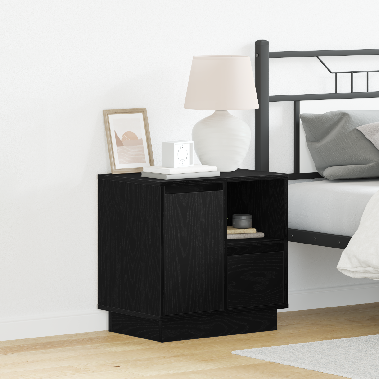 Bedside Cabinet with LED Black Oak 50x34,5x50 cm