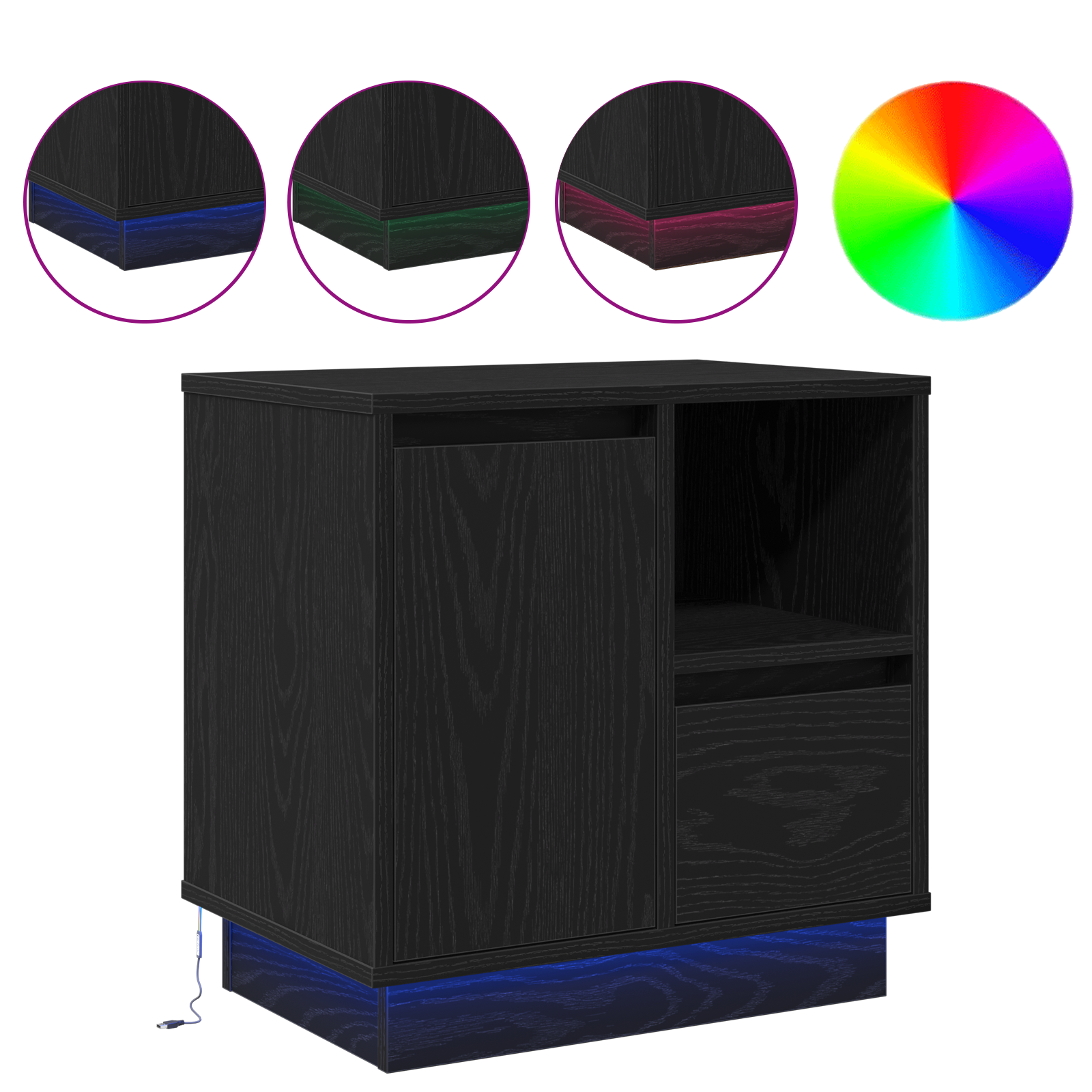 Bedside Cabinets with LED 2 pcs Black Oak 50x34,5x50 cm - Image 4