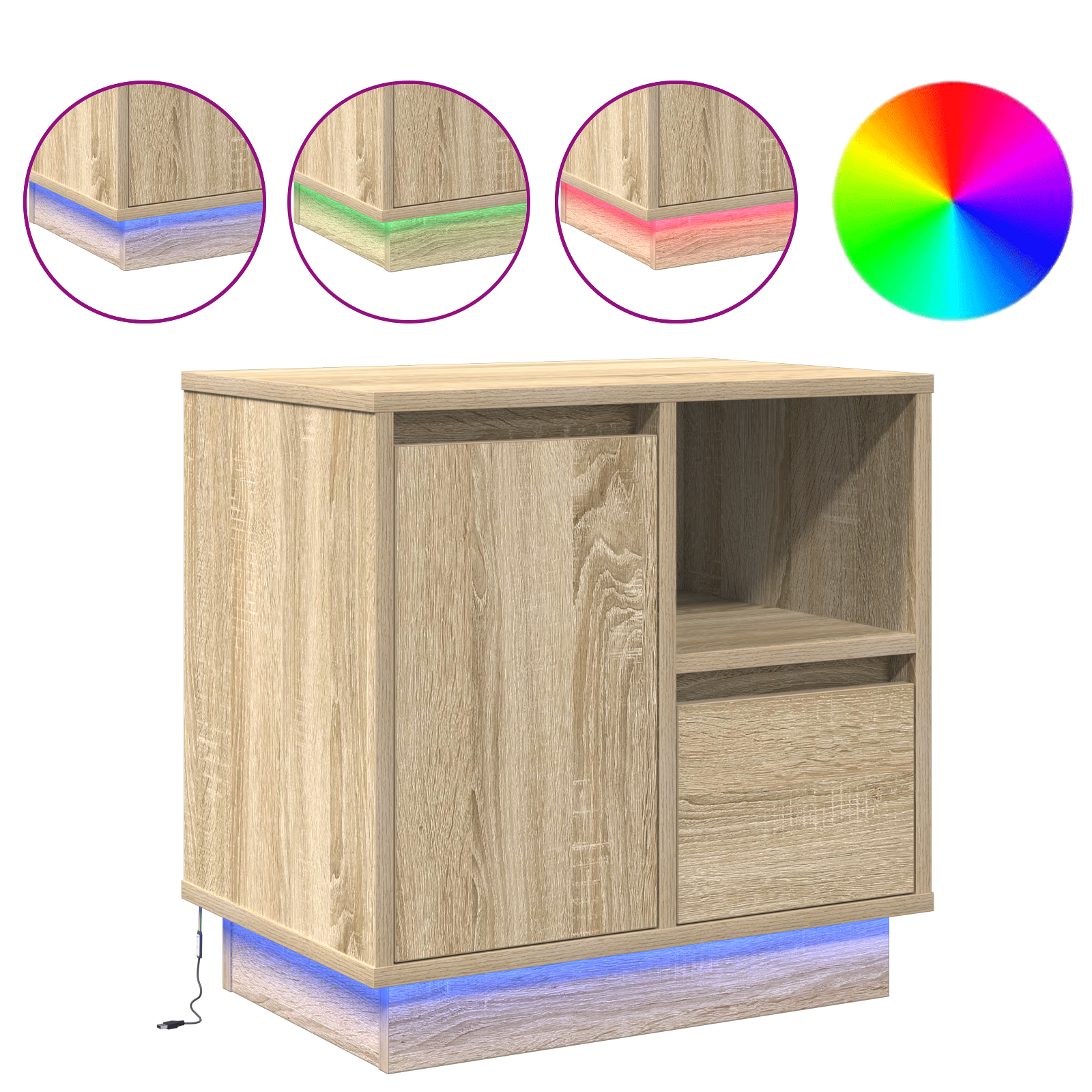 Bedside Cabinet with LED Sonoma Oak 50x34,5x50 cm - Image 4