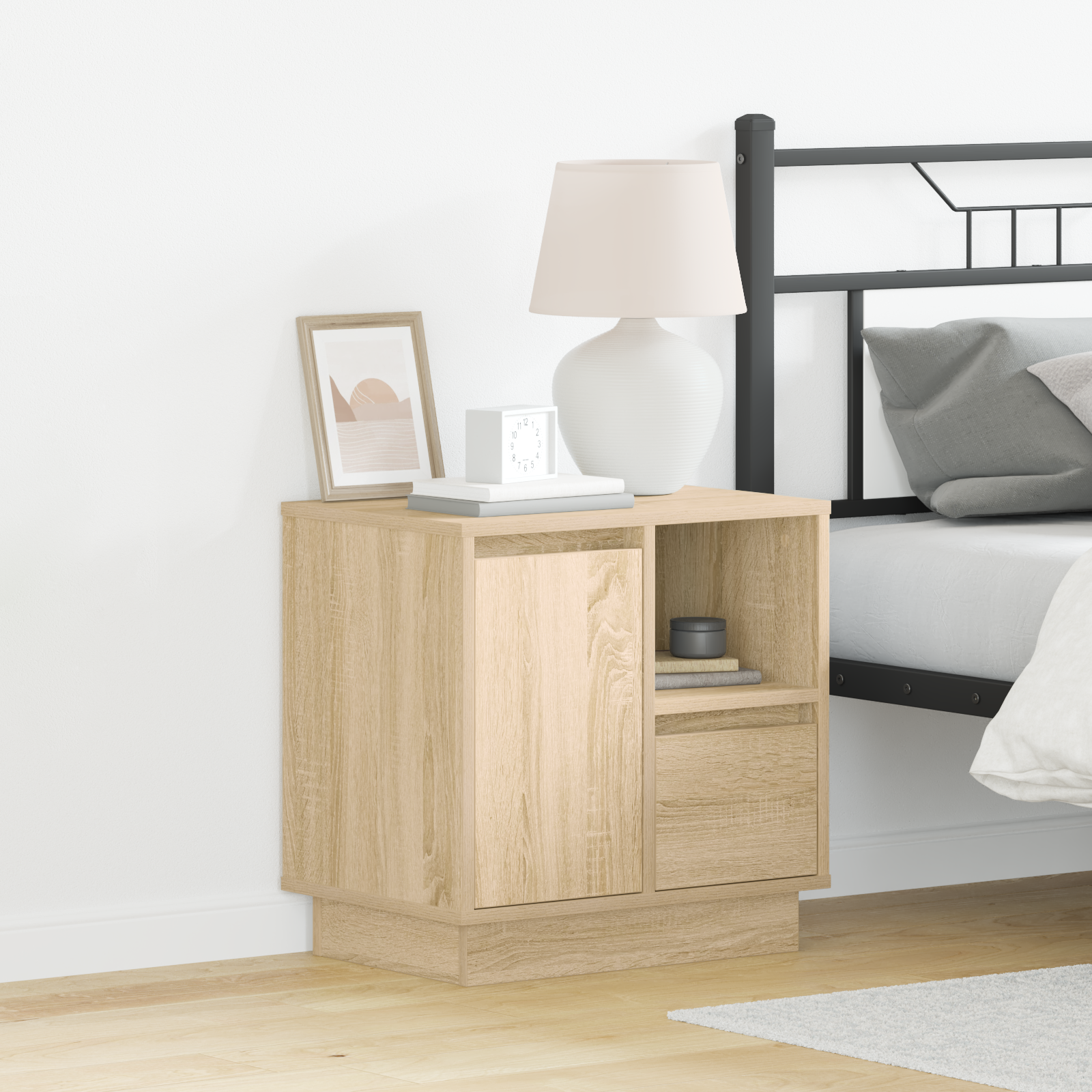 Bedside Cabinet with LED Sonoma Oak 50x34,5x50 cm