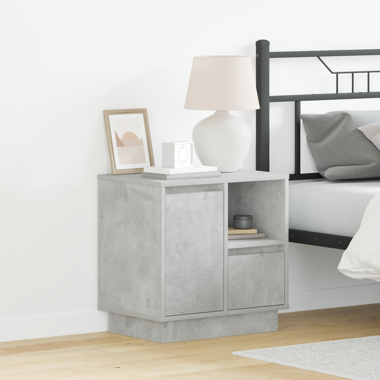 Bedside Cabinet with LED Concrete Grey 50x34.5x50 cm