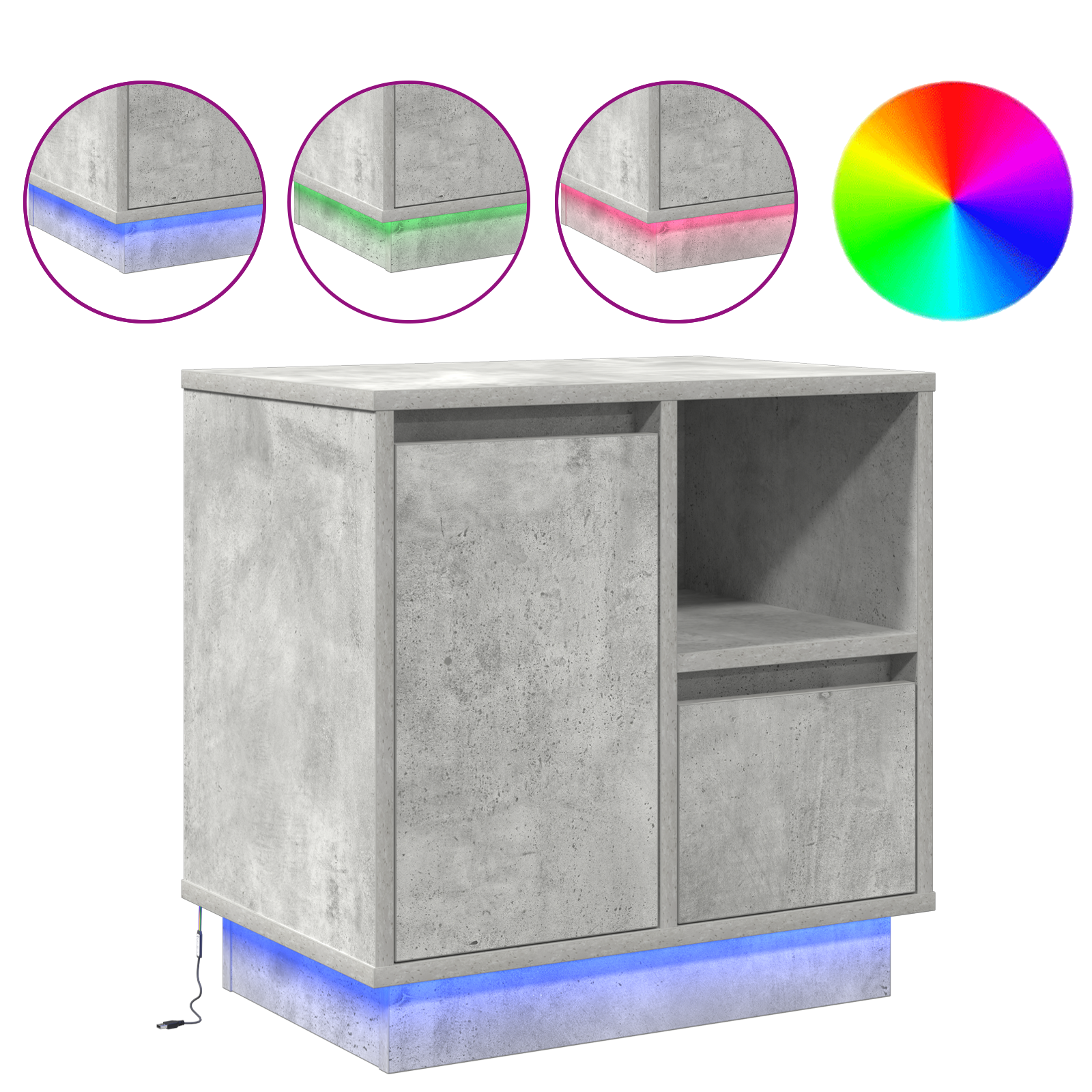 Bedside Cabinets with LED 2 pcs Concrete Grey 50x34.5x50 cm - Image 4