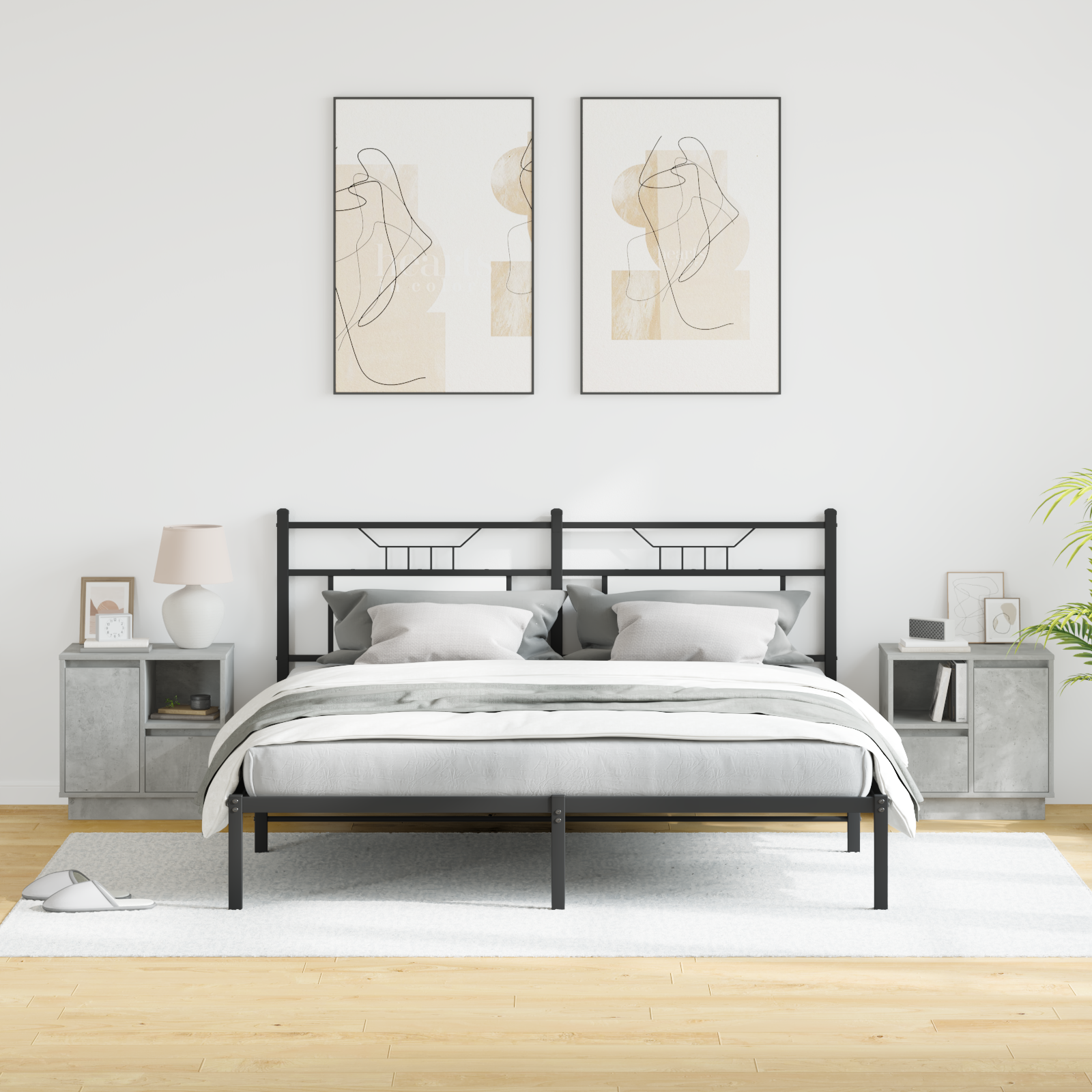 Bedside Cabinets with LED 2 pcs Concrete Grey 50x34.5x50 cm - Image 5