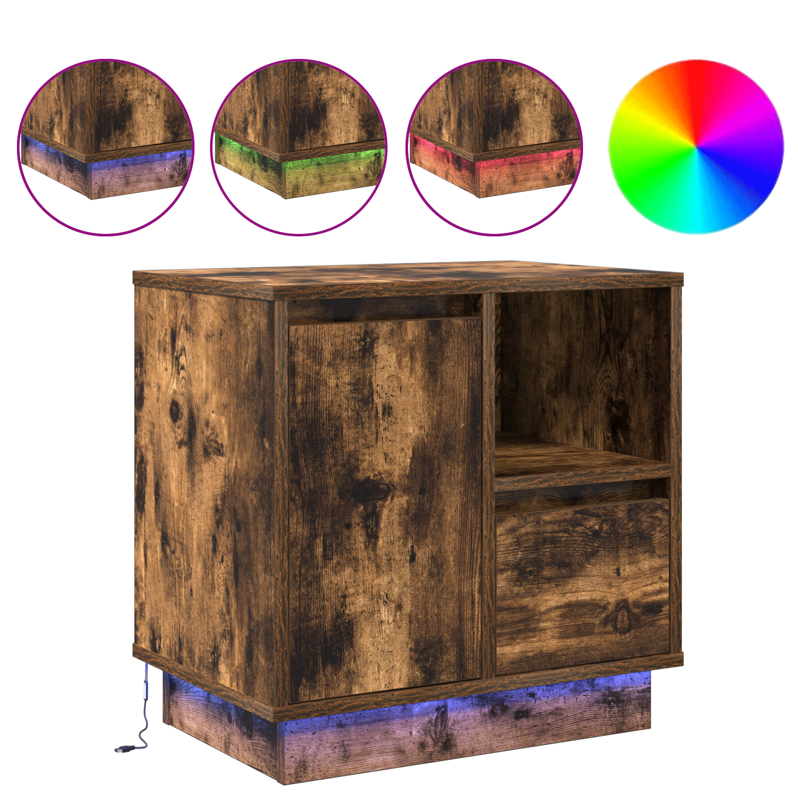 Bedside Cabinet with LED Lights Smoked Oak 50x34,5x50 cm - Image 4