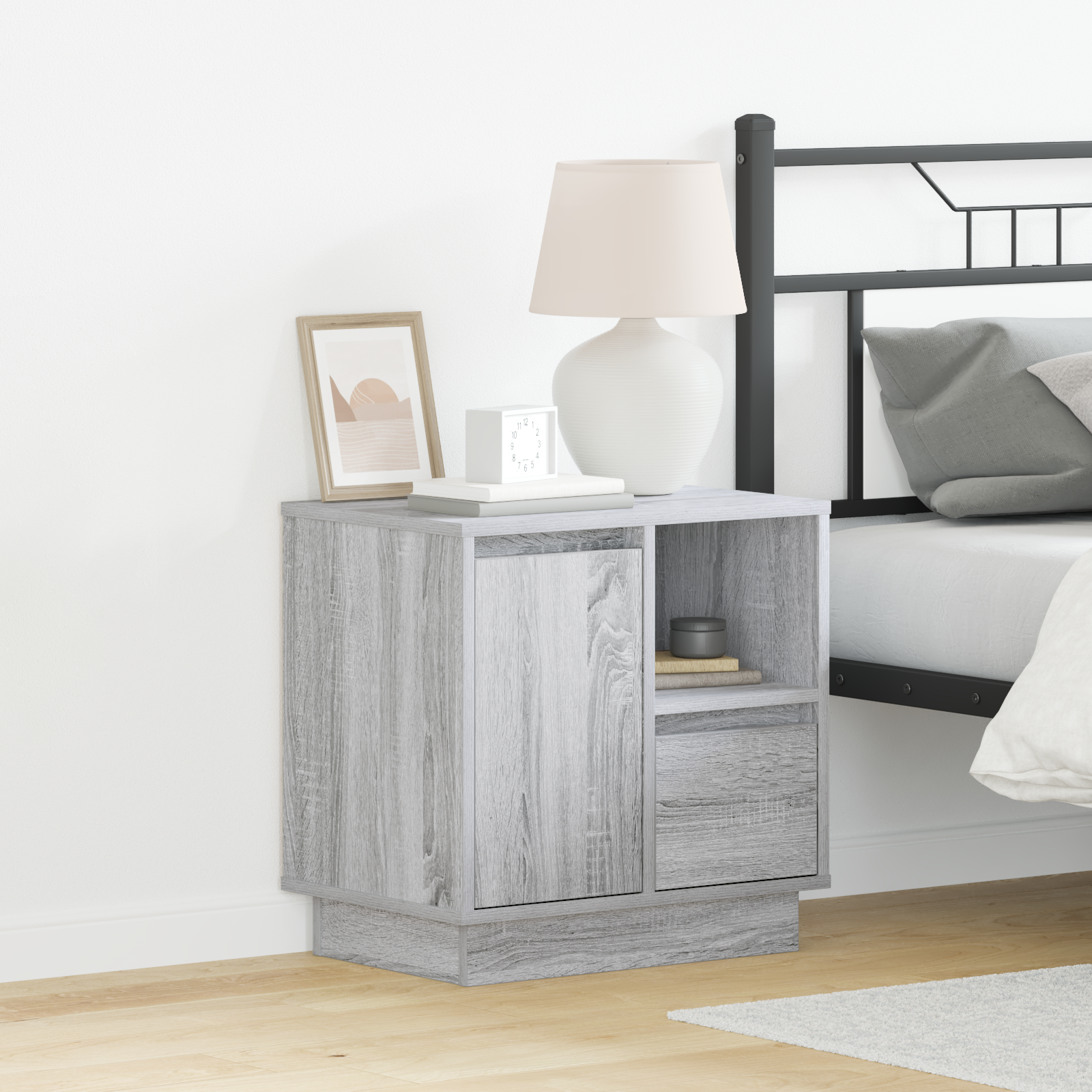 Bedside Cabinet with LED Grey Sonoma 50x34,5x50 cm
