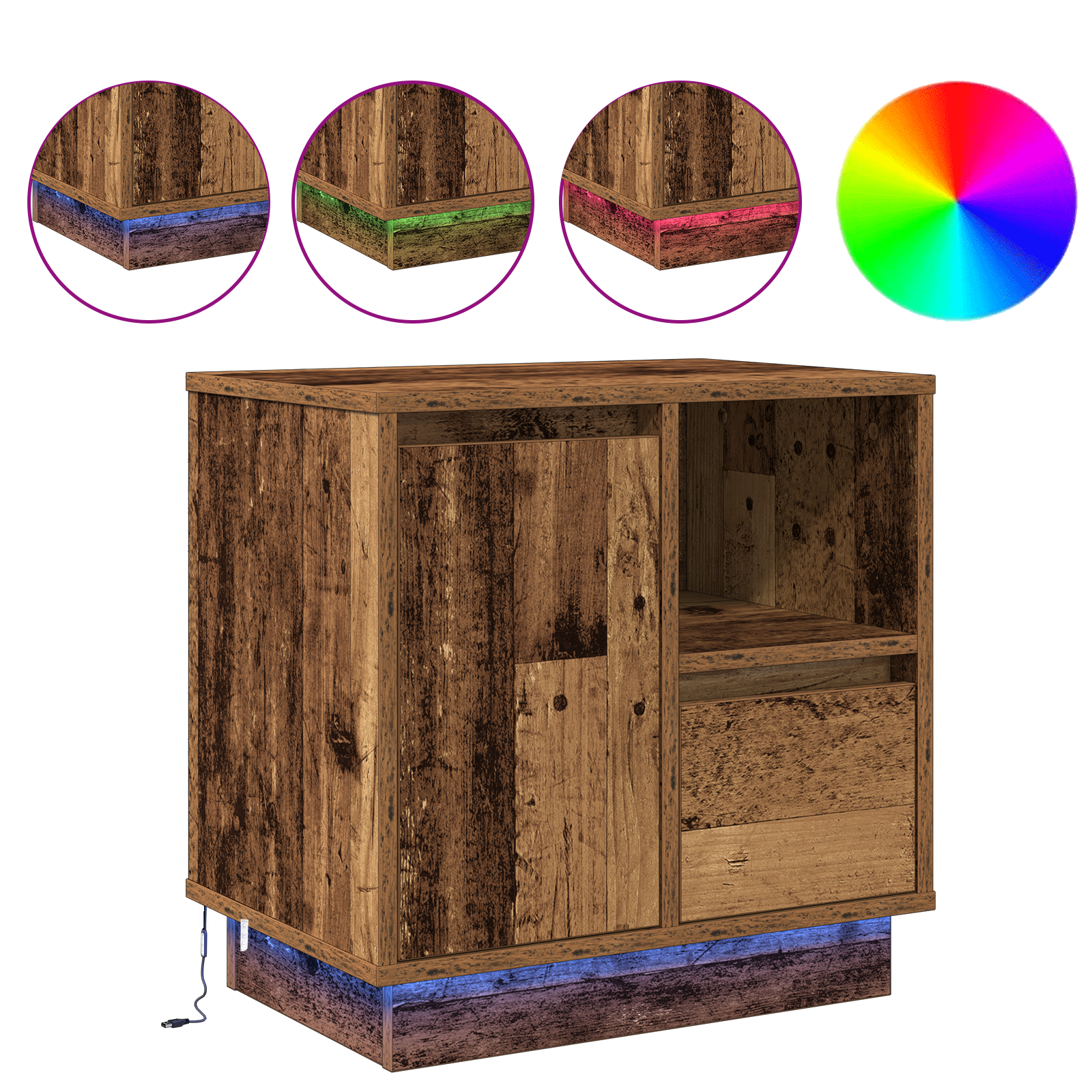 Bedside Cabinets with LED Lights 2 pcs Old Wood 50x34,5x50 cm - Image 4