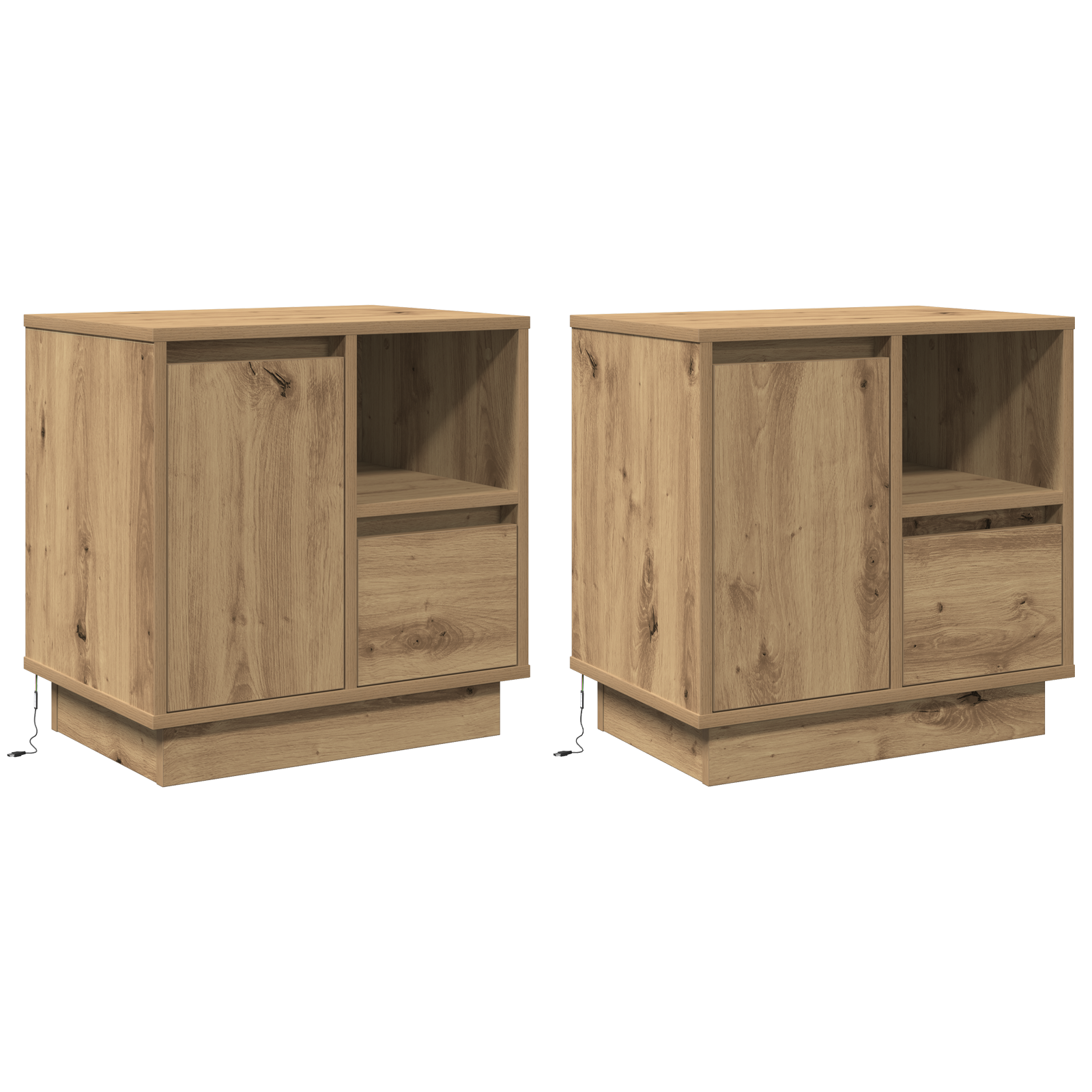 Bedside Cabinets with LED 2 pcs Artisan Oak 50x34,5x50 cm