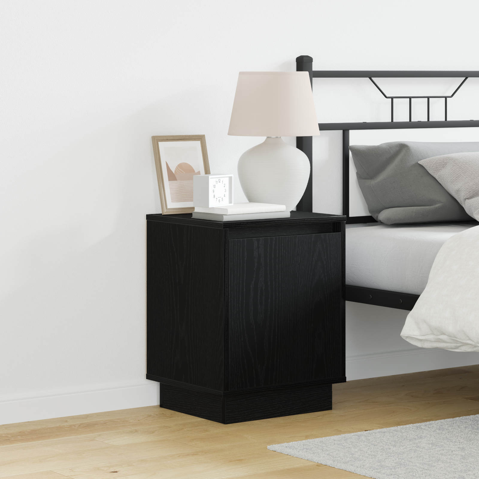 Bedside Cabinet with LED Lights Black 39x34,5x50 cm