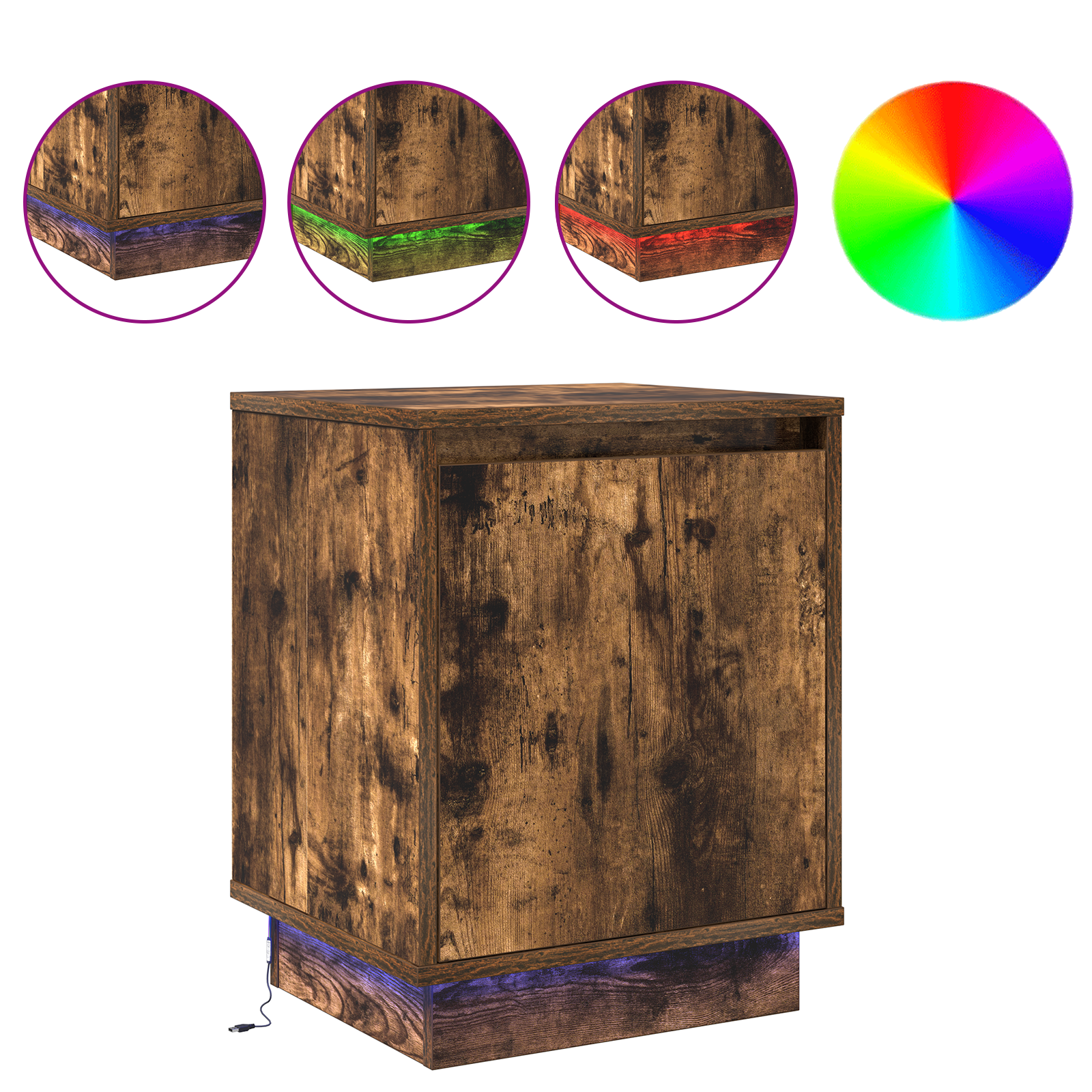 Bedside Cabinet with LED Lights Smoked Oak 39x34,5x50 cm - Image 4