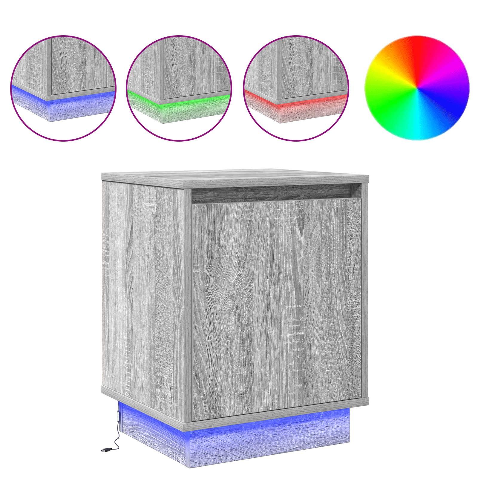 Bedside Cabinet with LED Lights Grey Sonoma 39x34,5x50 cm - Image 4