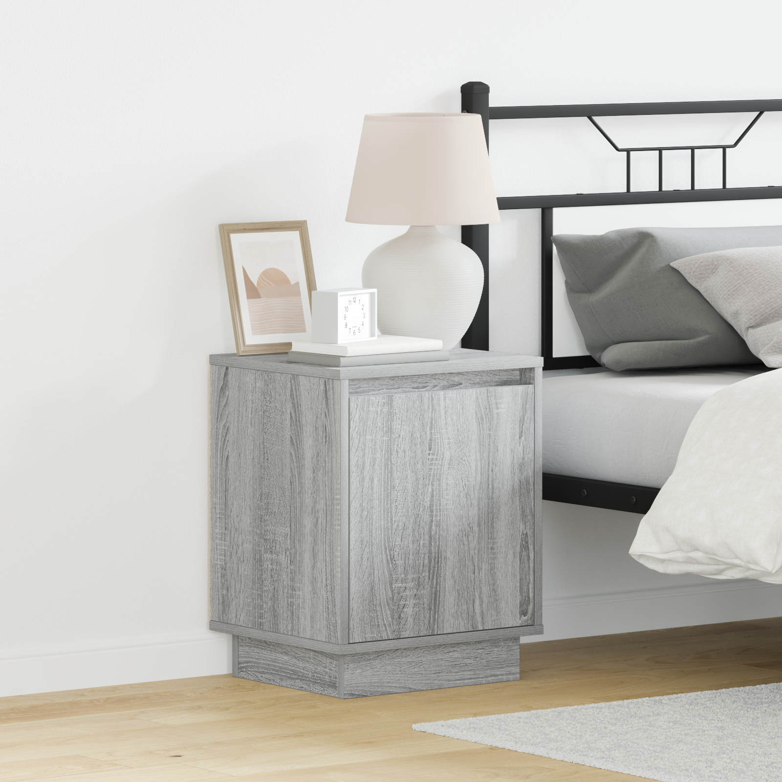 Bedside Cabinet with LED Lights Grey Sonoma 39x34,5x50 cm