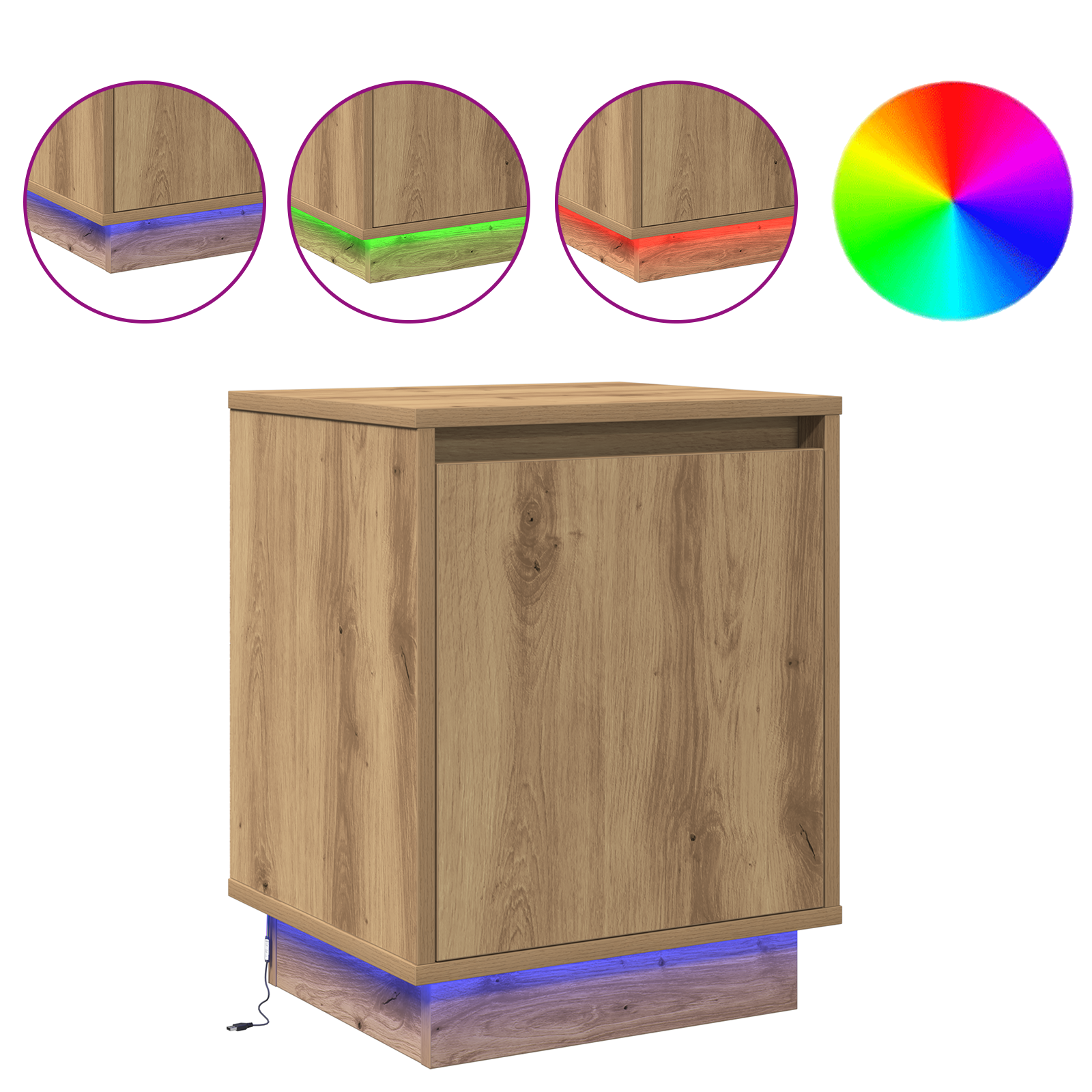 Bedside Cabinet with LED Lights Artisan Oak 39x34,5x50 cm - Image 4