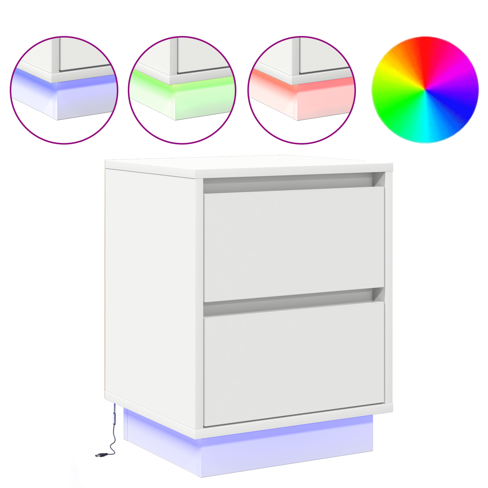 Bedside Cabinets with LED Lights 2 pcs White 39x34.5x50 cm - Image 4