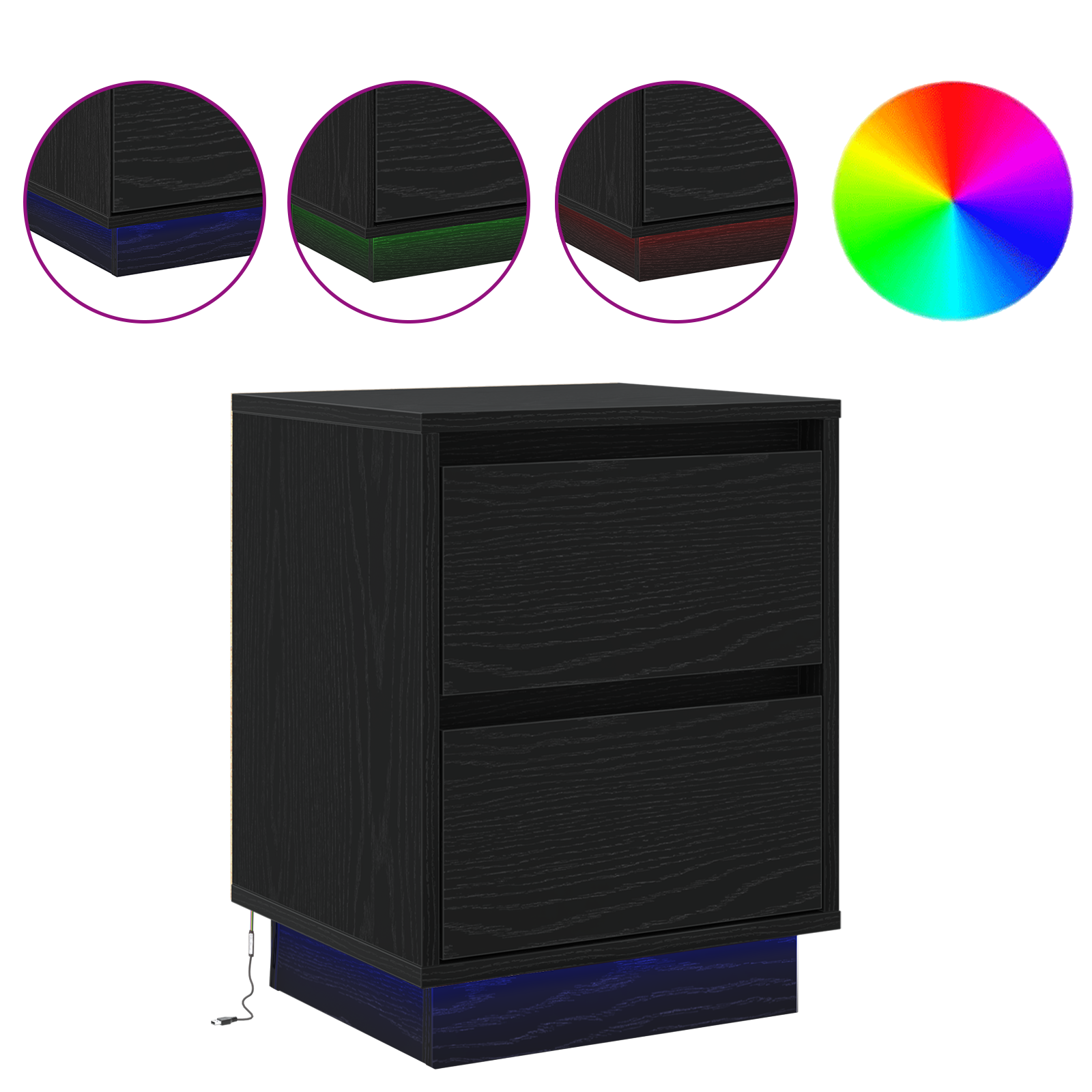 Bedside Cabinet with LED Lights Black 39x34.5x50 cm - Image 4