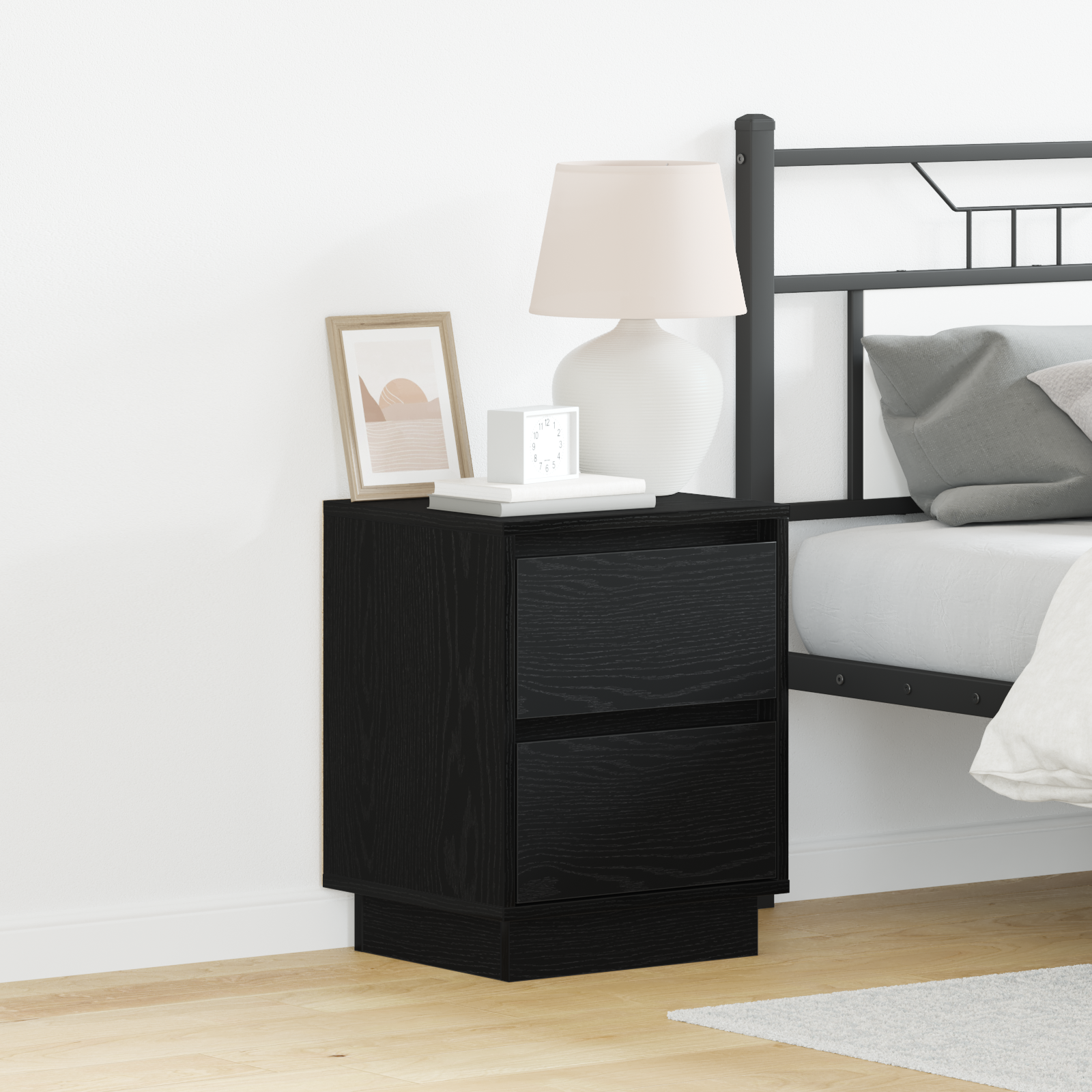 Bedside Cabinets with LED Lights 2 pcs Black 39x34.5x50 cm