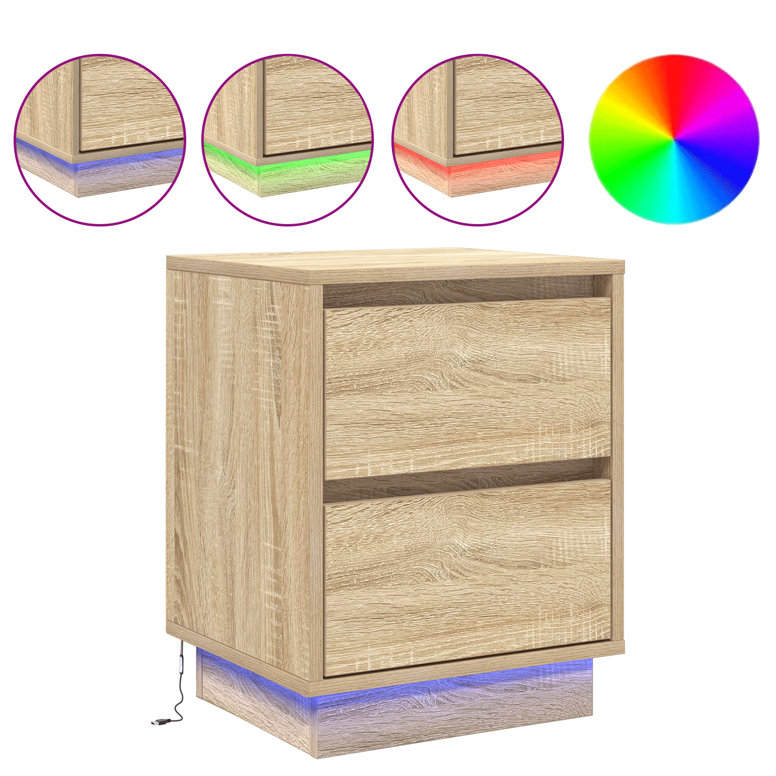 Bedside Cabinets with LED Lights 2 pcs Sonoma Oak 39x34.5x50 cm - Image 4