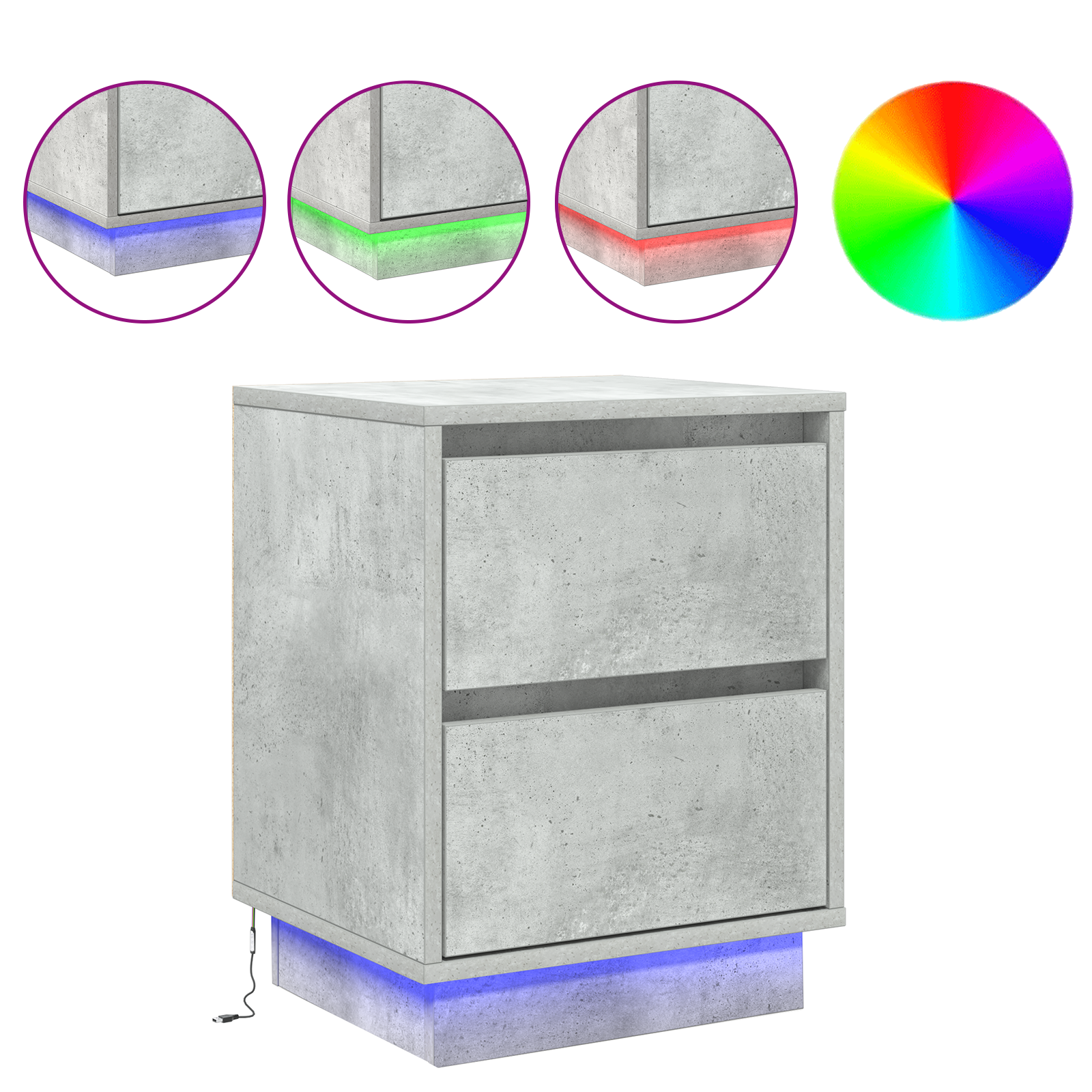 Kraštinės Spintos su LED Šviesomis 2 vnt Betono Pilka 39x34.5x50 cm - Image 4