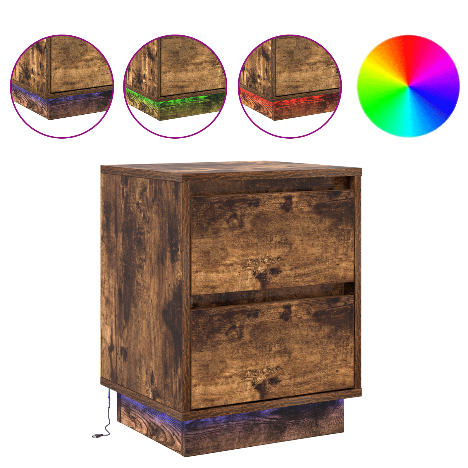 Bedside Cabinets with LED Lights 2 pcs Smoked Oak 39x34.5x50 cm - Image 4