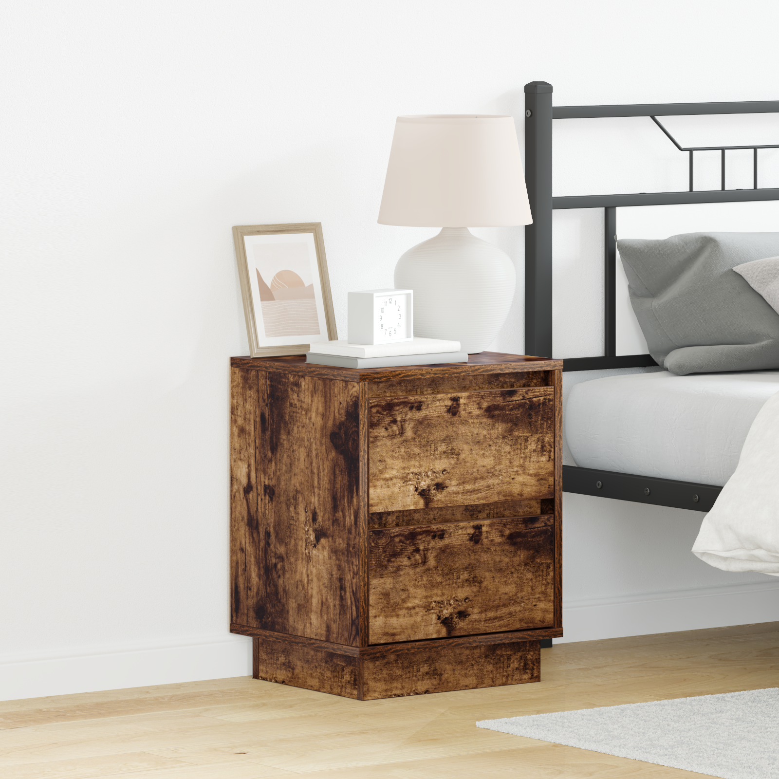 Bedside Cabinets with LED Lights 2 pcs Smoked Oak 39x34.5x50 cm