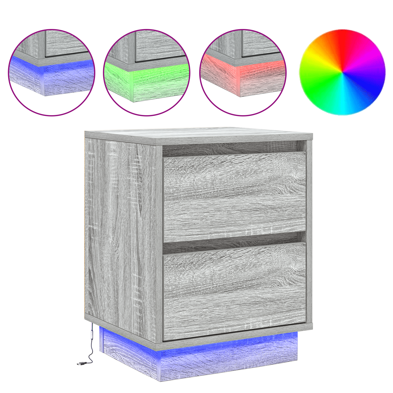 Bedside Cabinet with LED Lights Grey Sonoma 39x34,5x50 cm - Image 4