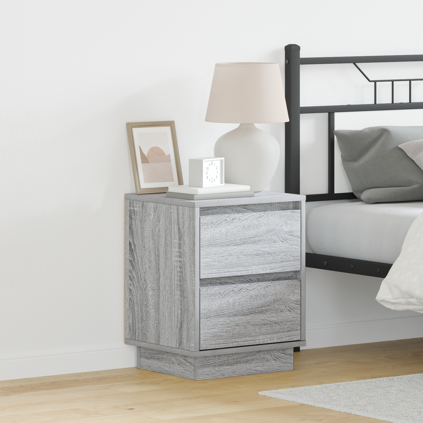 Cabinet de noptieră cu lumini LED Gri Sonoma 39x34,5x50 cm Noptiere dormitor - Cabinet de noptieră cu lumini LED Gri Sonoma 39x34,5x50 cm
