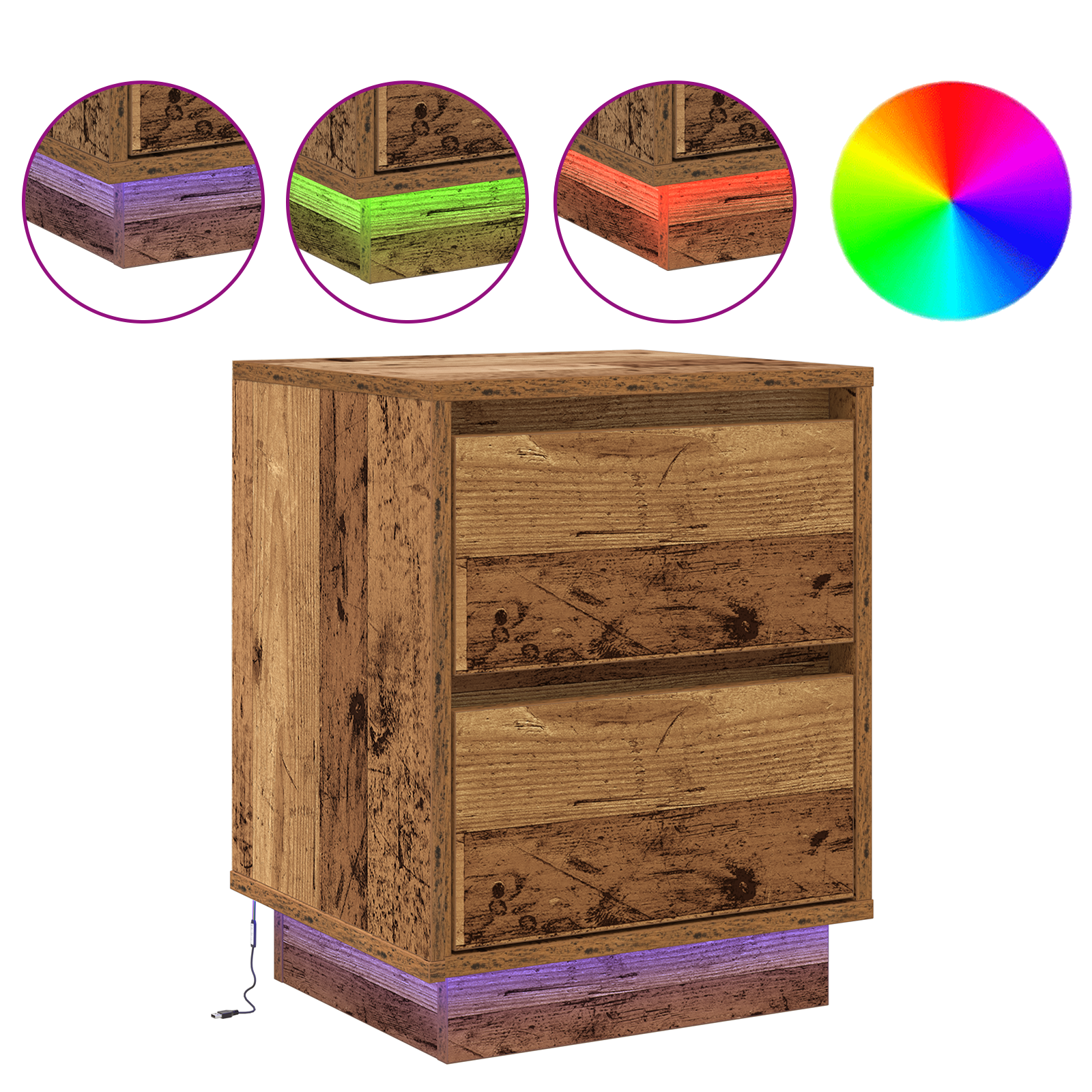 Bedside Cabinet with LED Lights Old Wood 39x34.5x50 cm - Image 4
