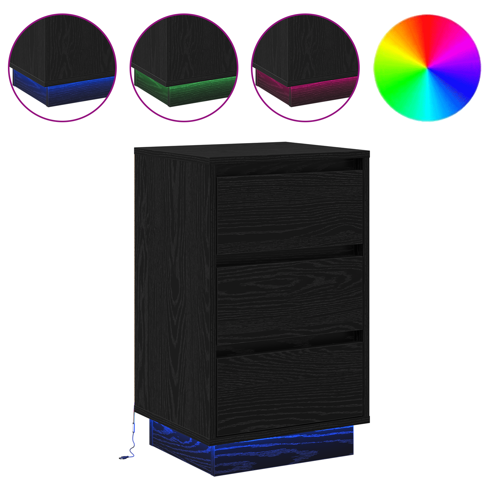 Bedside Cabinet with LED Black Oak 39x34.5x65 cm Engineered Wood - Image 4