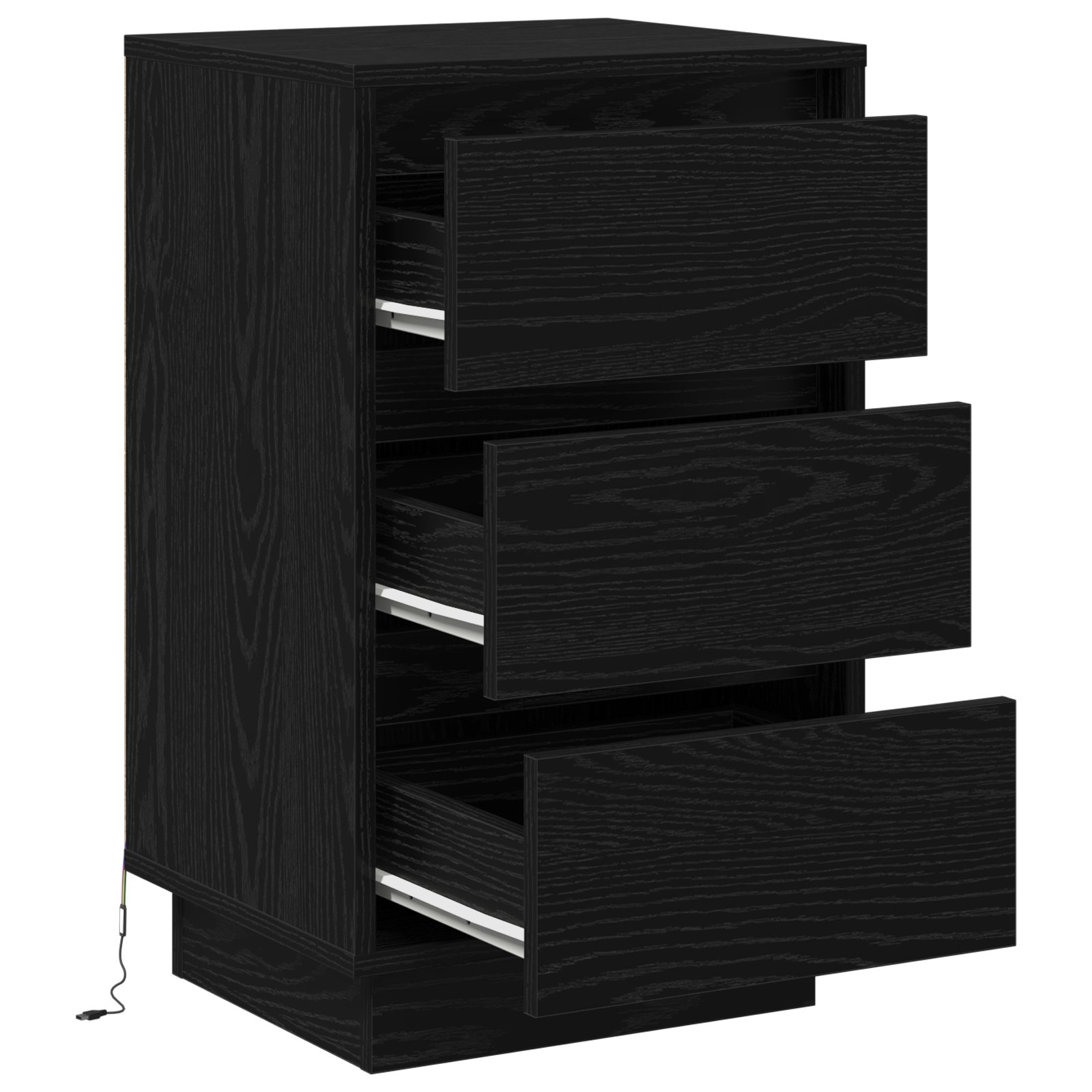 Bedside Cabinet with LED Black Oak 39x34.5x65 cm Engineered Wood - Image 5