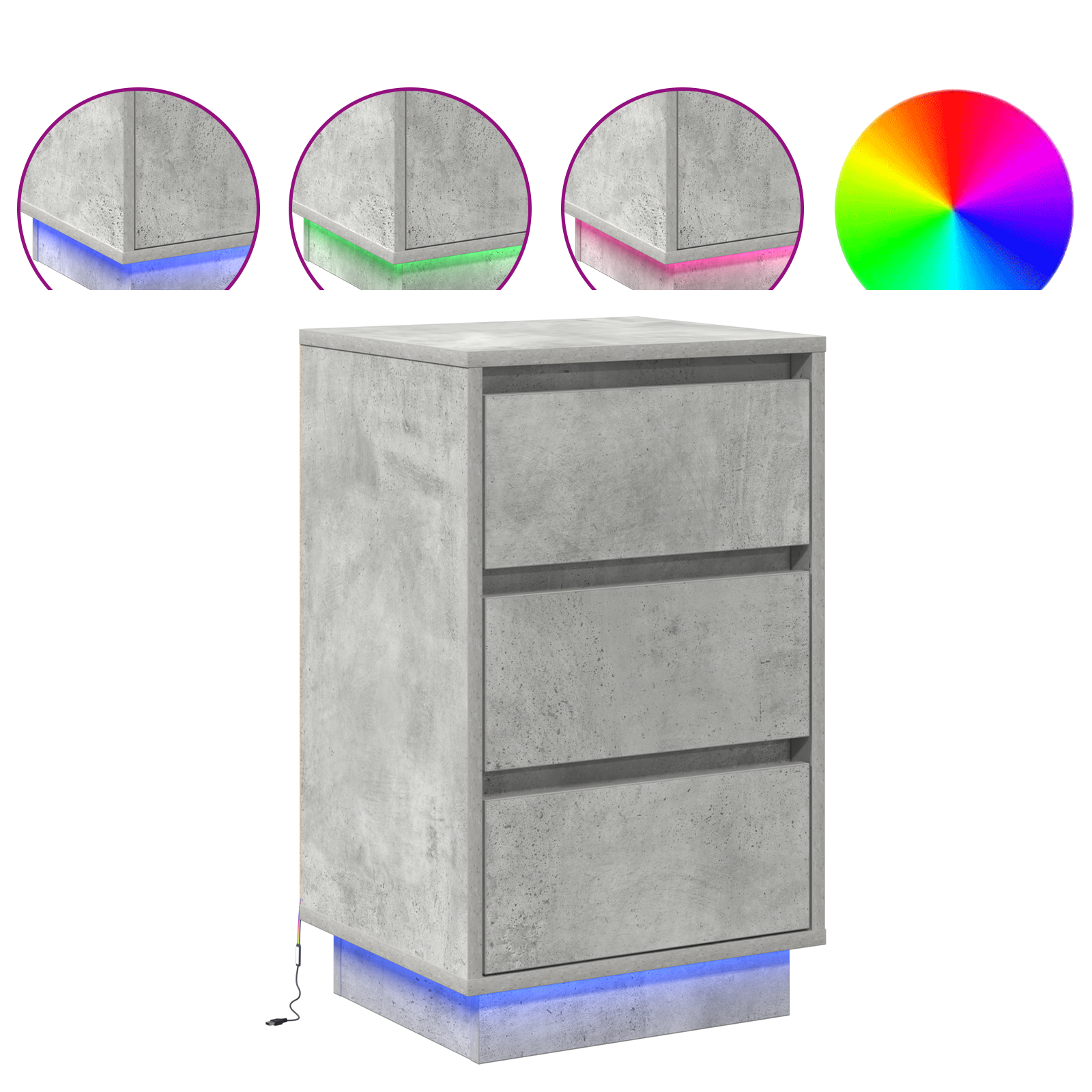 Bedside Cabinet with LED Concrete Grey 39x34.5x65 cm Engineered Wood - Image 4