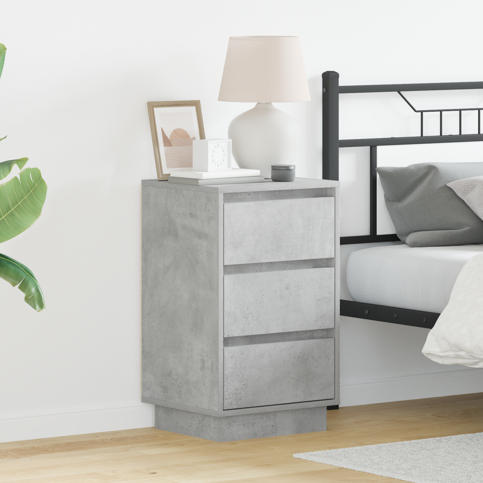 Bedside Cabinet with LED Concrete Grey 39x34.5x65 cm Engineered Wood
