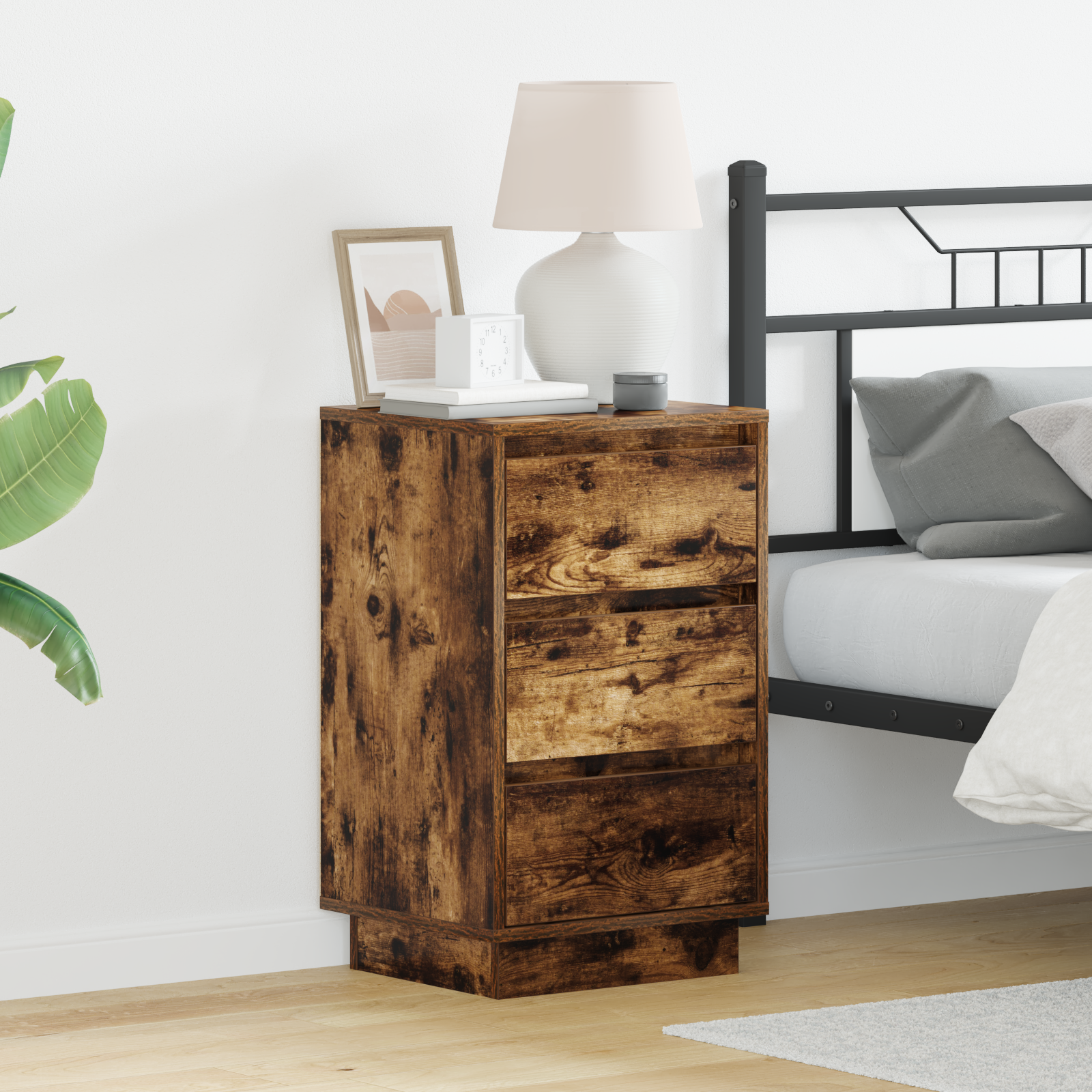 Bedside Cabinet with LED Smoked Oak 39x34.5x65 cm Engineered Wood