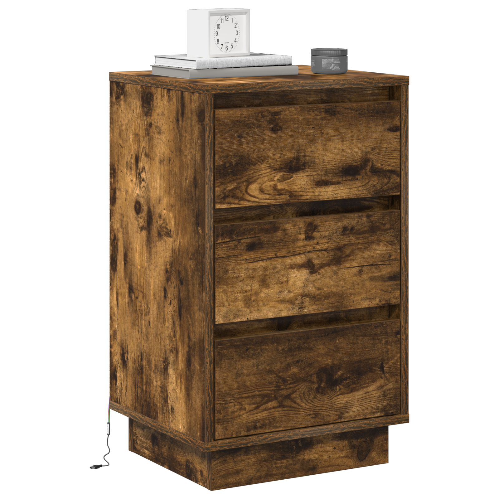 Bedside Cabinet with LED Smoked Oak 39x34.5x65 cm Engineered Wood - Image 3