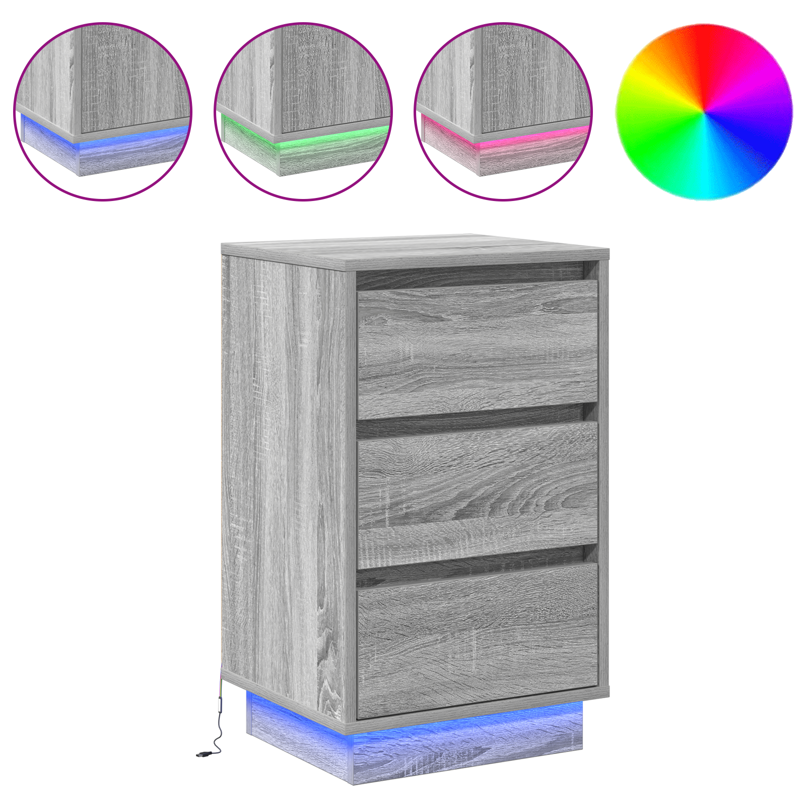 Bedside Cabinet with LED Grey Sonoma 39x34.5x65 cm Engineered Wood - Image 4