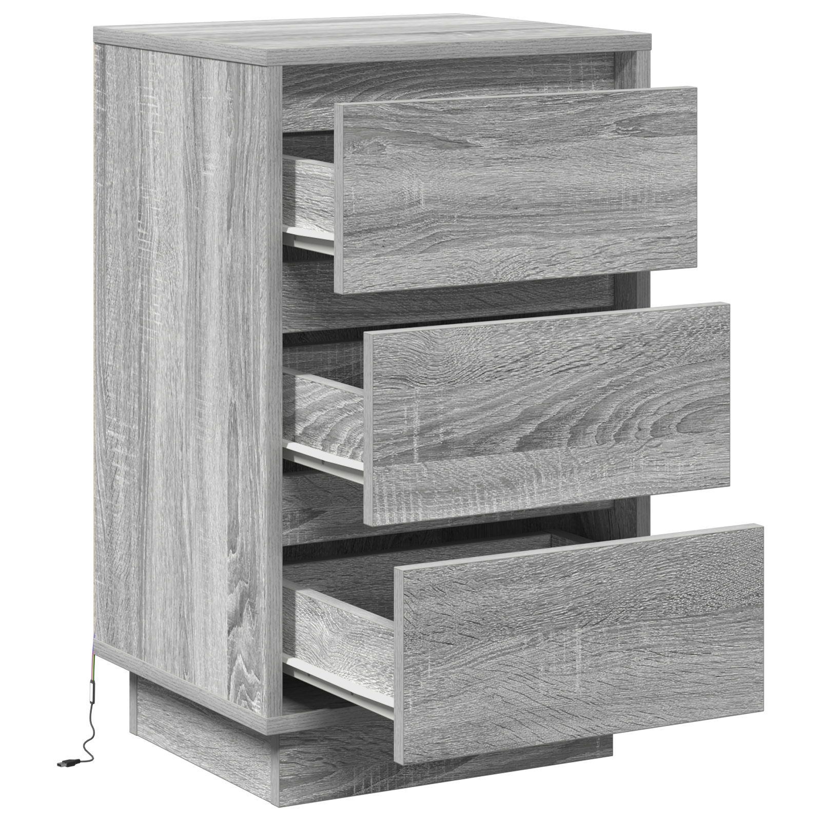 Bedside Cabinet with LED Grey Sonoma 39x34.5x65 cm Engineered Wood - Image 5