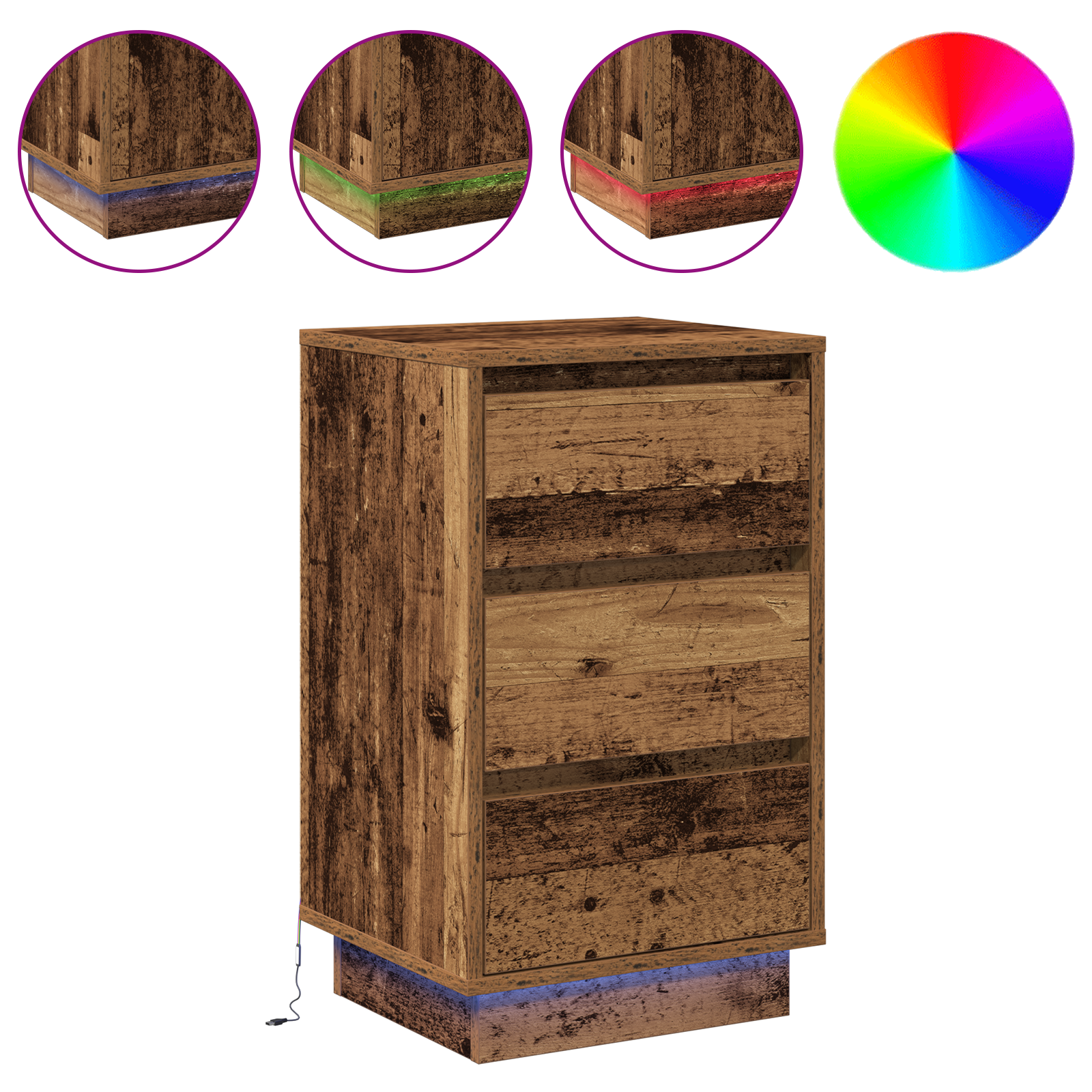 Bedside Cabinet with LED Old Wood 39x34.5x65 cm Engineered Wood - Image 4