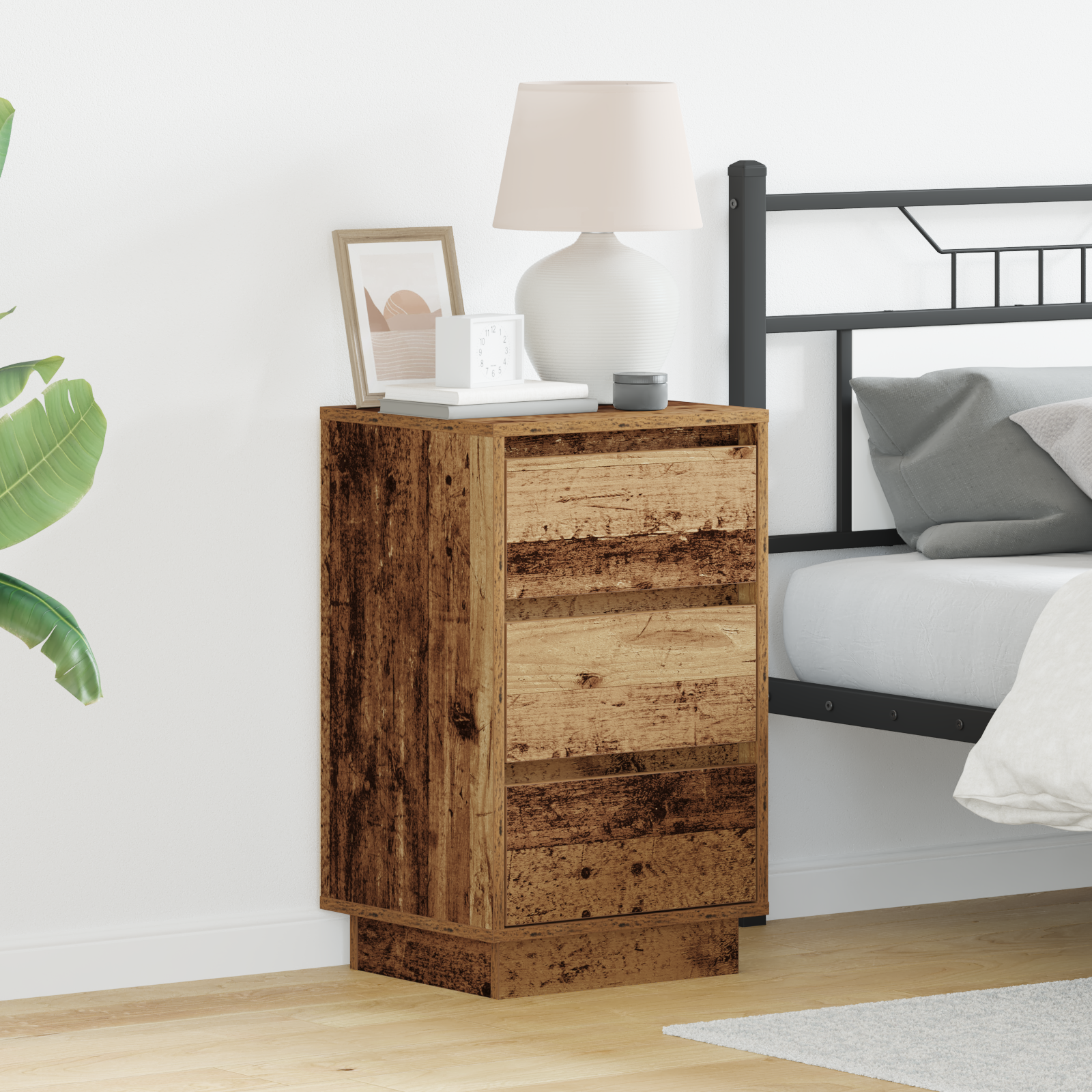 Bedside Cabinet with LED Old Wood 39x34.5x65 cm Engineered Wood