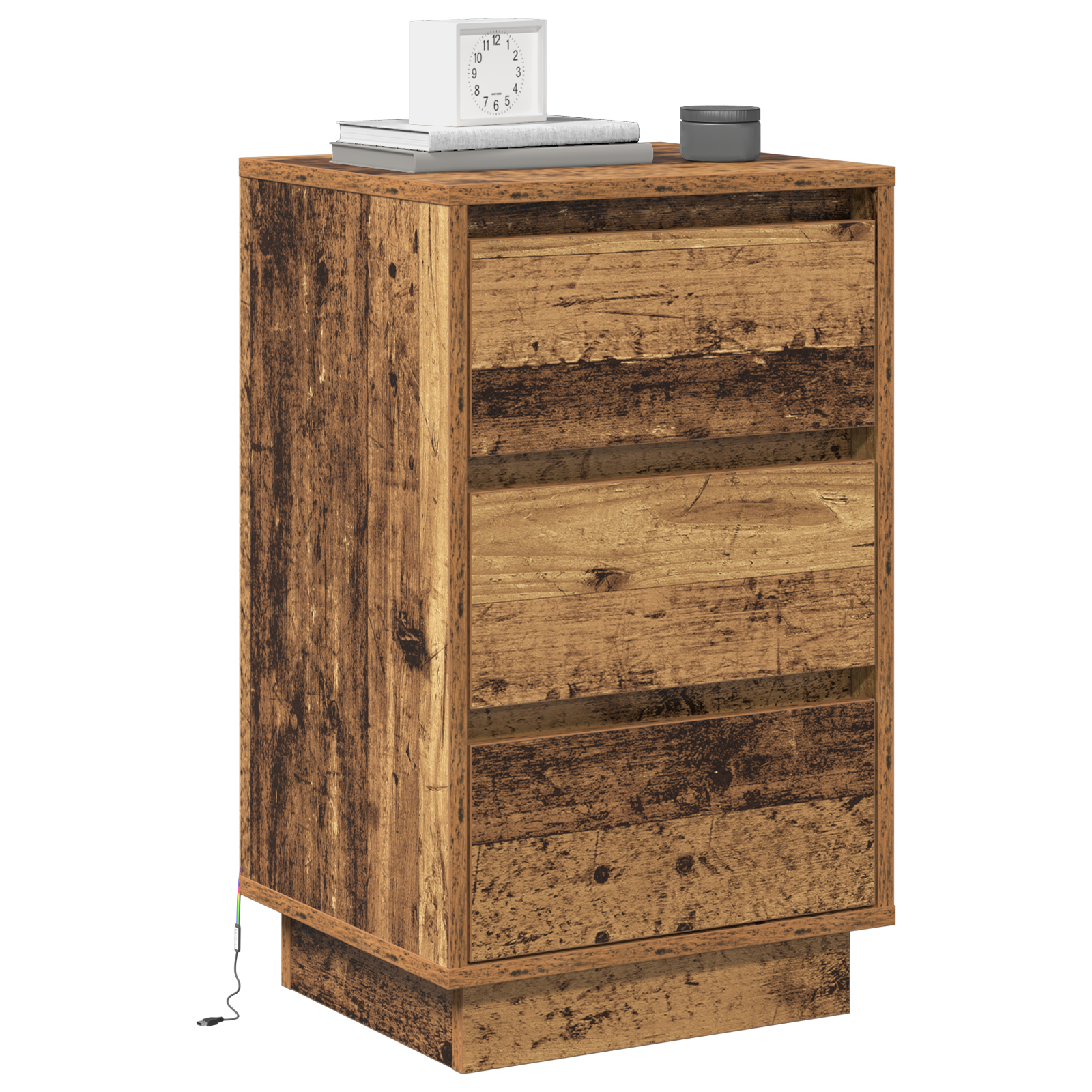 Bedside Cabinet with LED Old Wood 39x34.5x65 cm Engineered Wood - Image 3