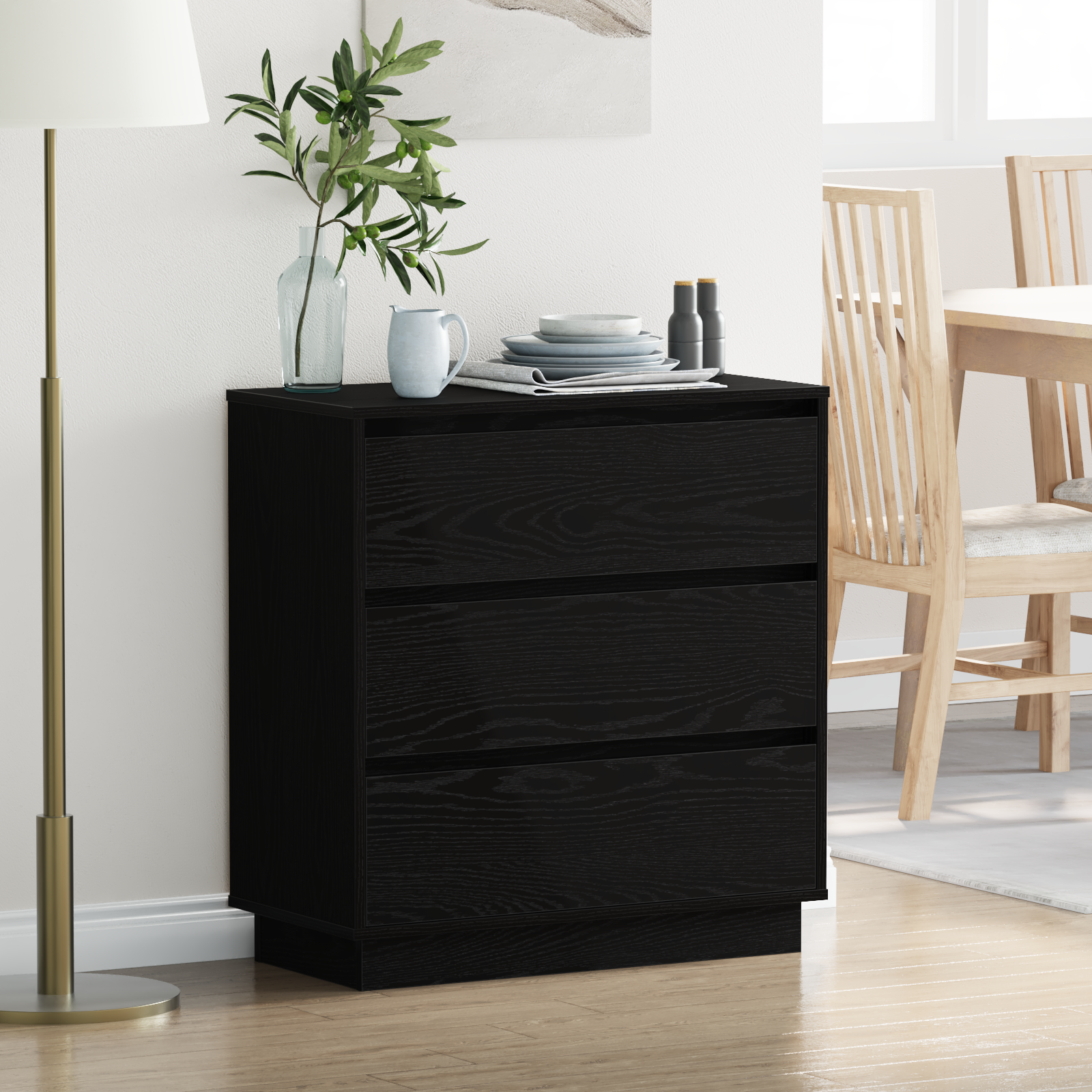 Bedside Cabinet with LED Black Oak 71x34,5x75 cm Engineered Wood