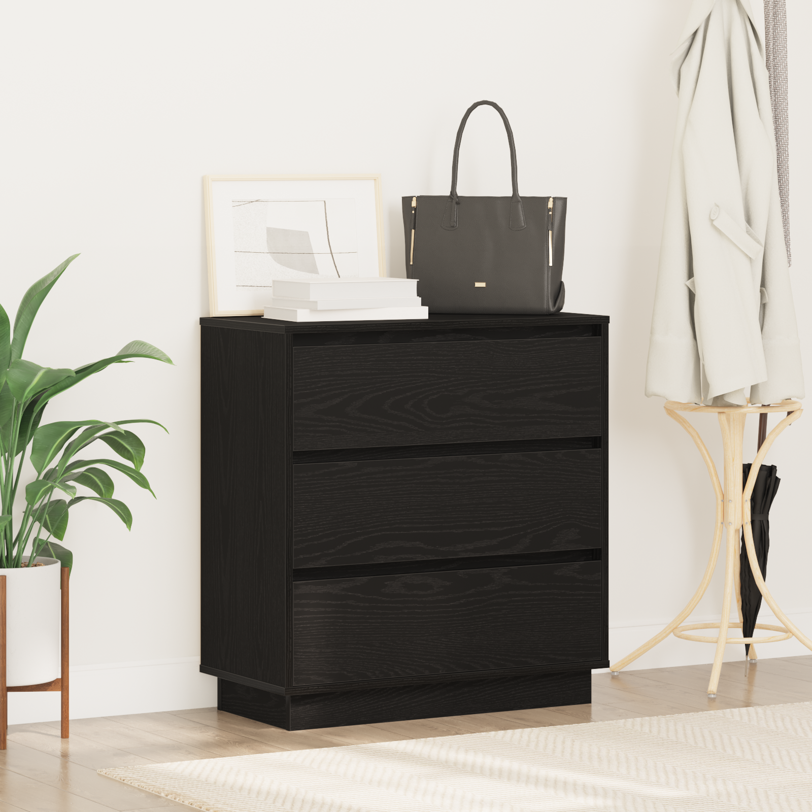 Bedside Cabinet with LED Black Oak 71x34,5x75 cm Engineered Wood - Image 4