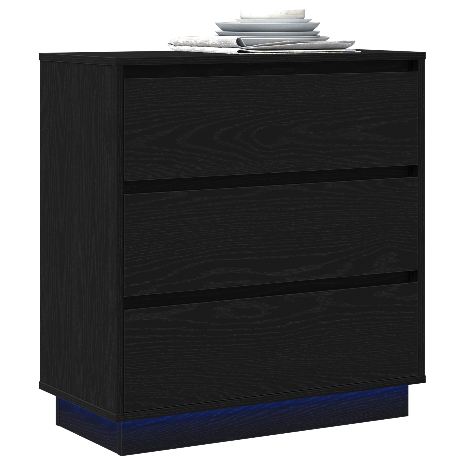 Bedside Cabinet with LED Black Oak 71x34,5x75 cm Engineered Wood - Image 3