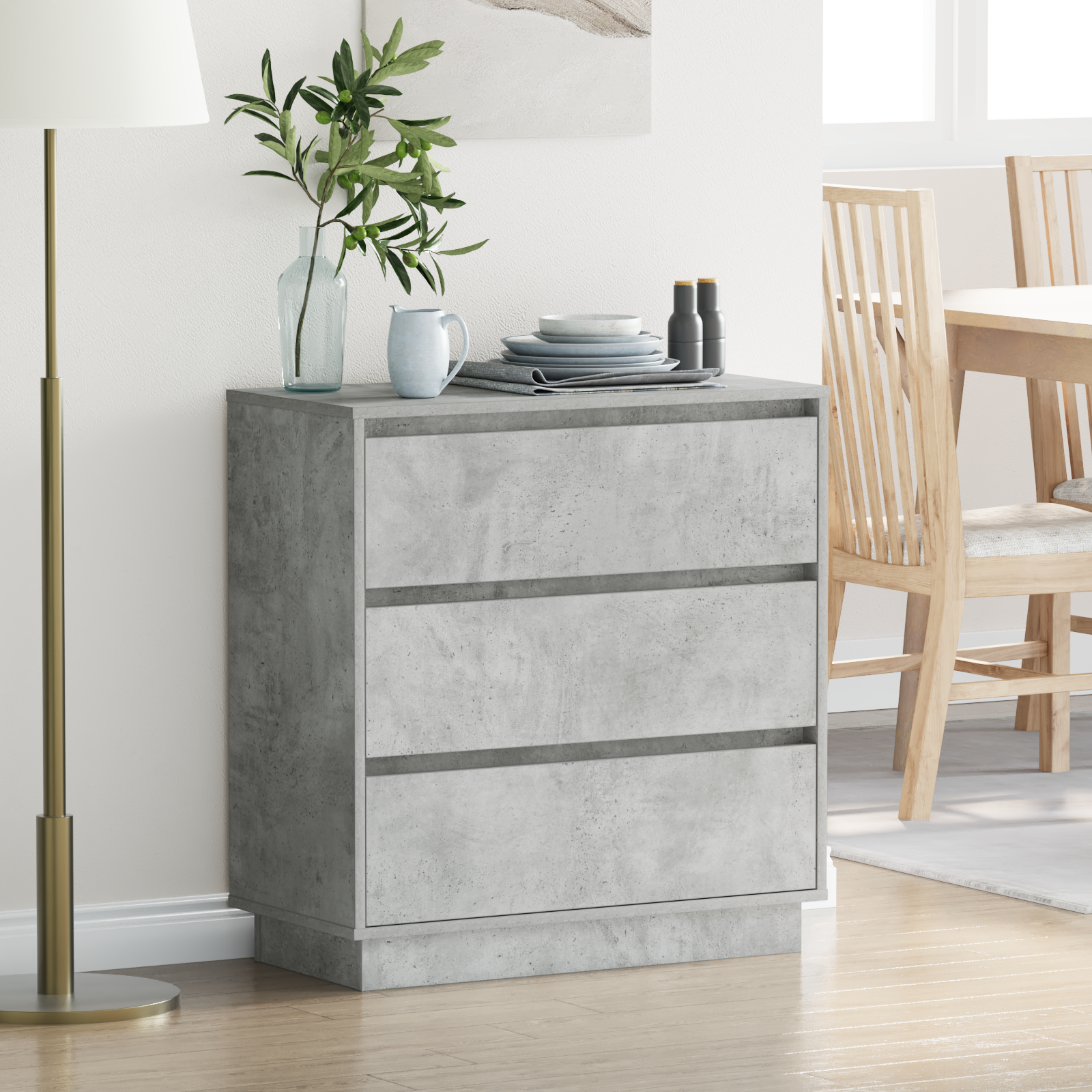Bedside Cabinet with LED Concrete Grey 71x34,5x75 cm Engineered Wood