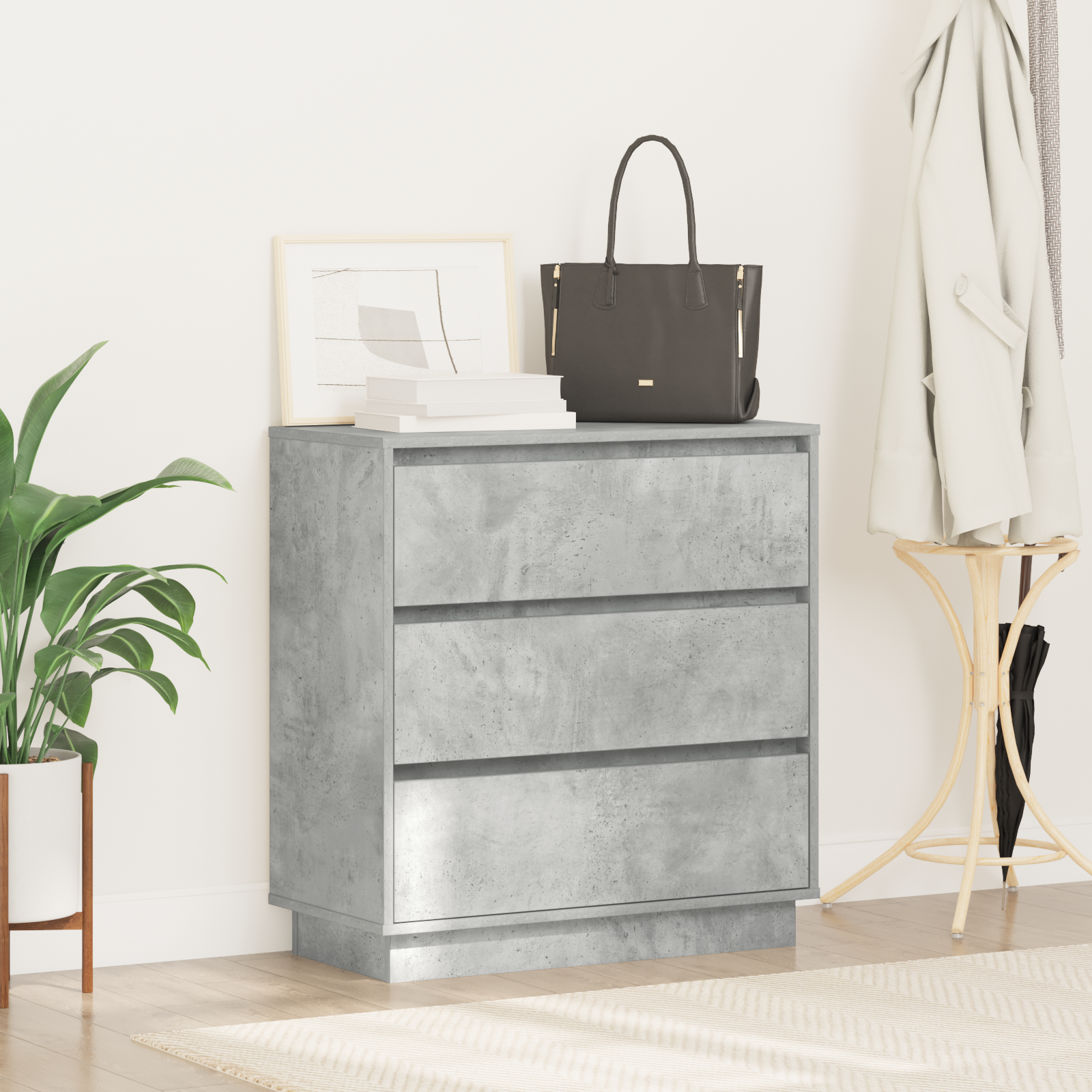 Bedside Cabinet with LED Concrete Grey 71x34,5x75 cm Engineered Wood - Image 4