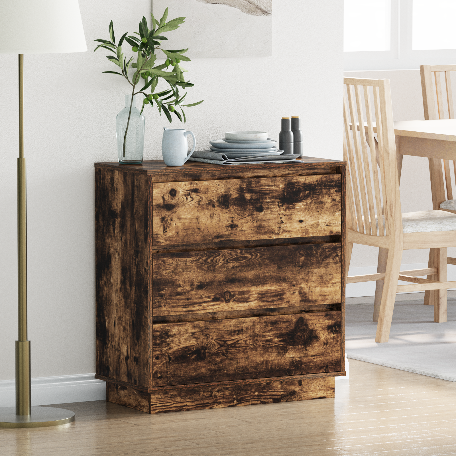 Bedside Cabinet with LED Smoked Oak 71x34.5x75 cm Engineered Wood