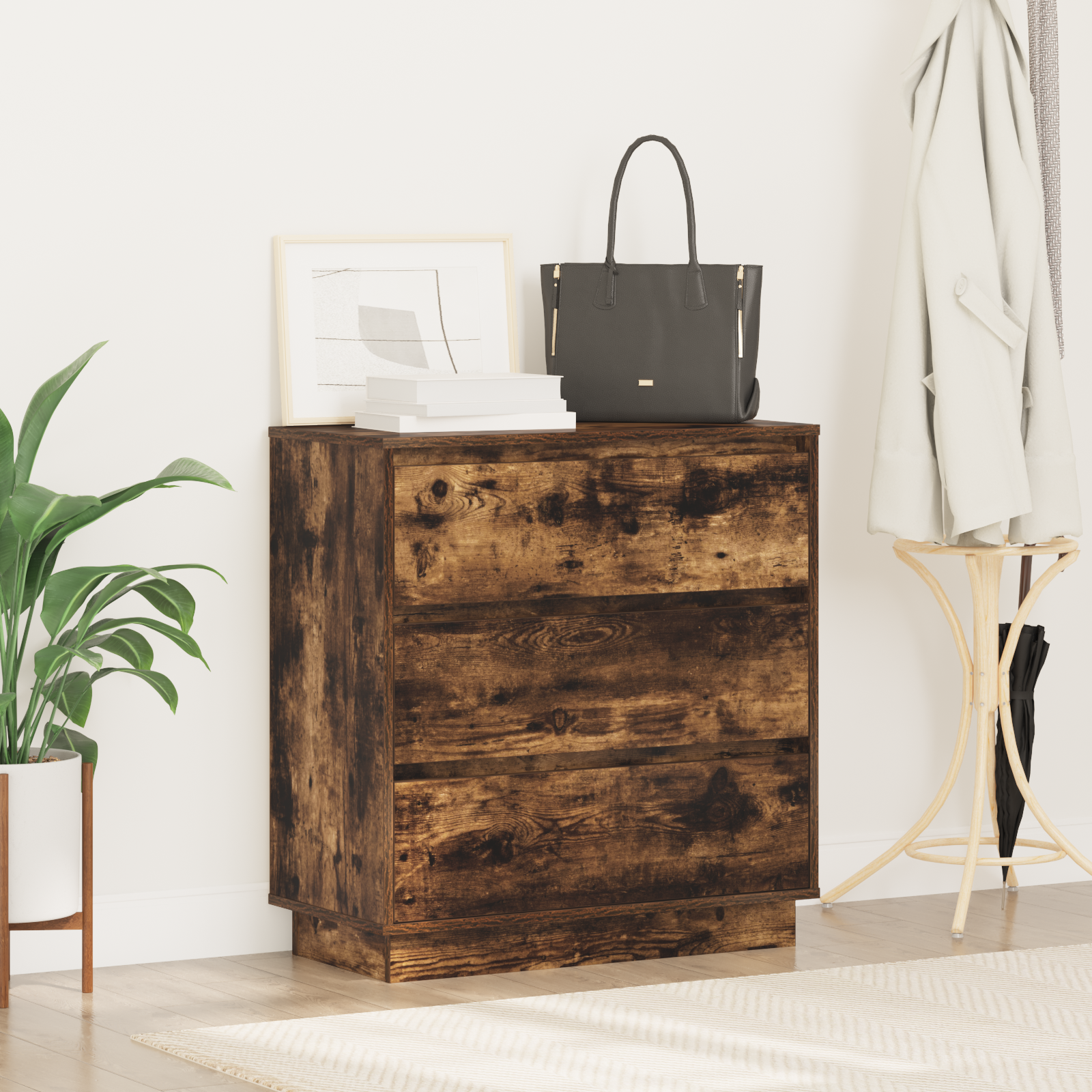 Bedside Cabinet with LED Smoked Oak 71x34.5x75 cm Engineered Wood - Image 4