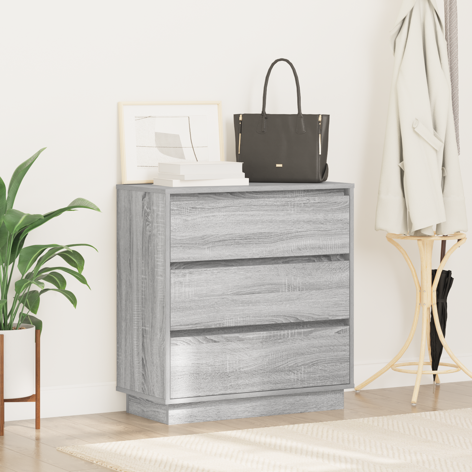 Bedside Cabinet with LED Grey Sonoma 71x34,5x75 cm Engineered Wood - Image 4